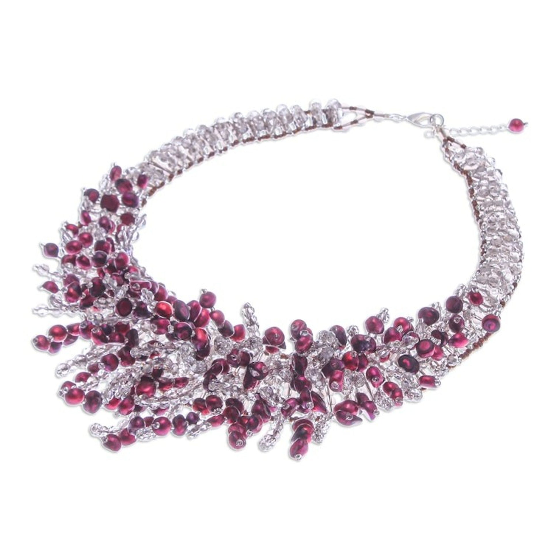 Thai Cultured Pearl and Glass Beaded Waterfall Necklace 'Palatial Party'