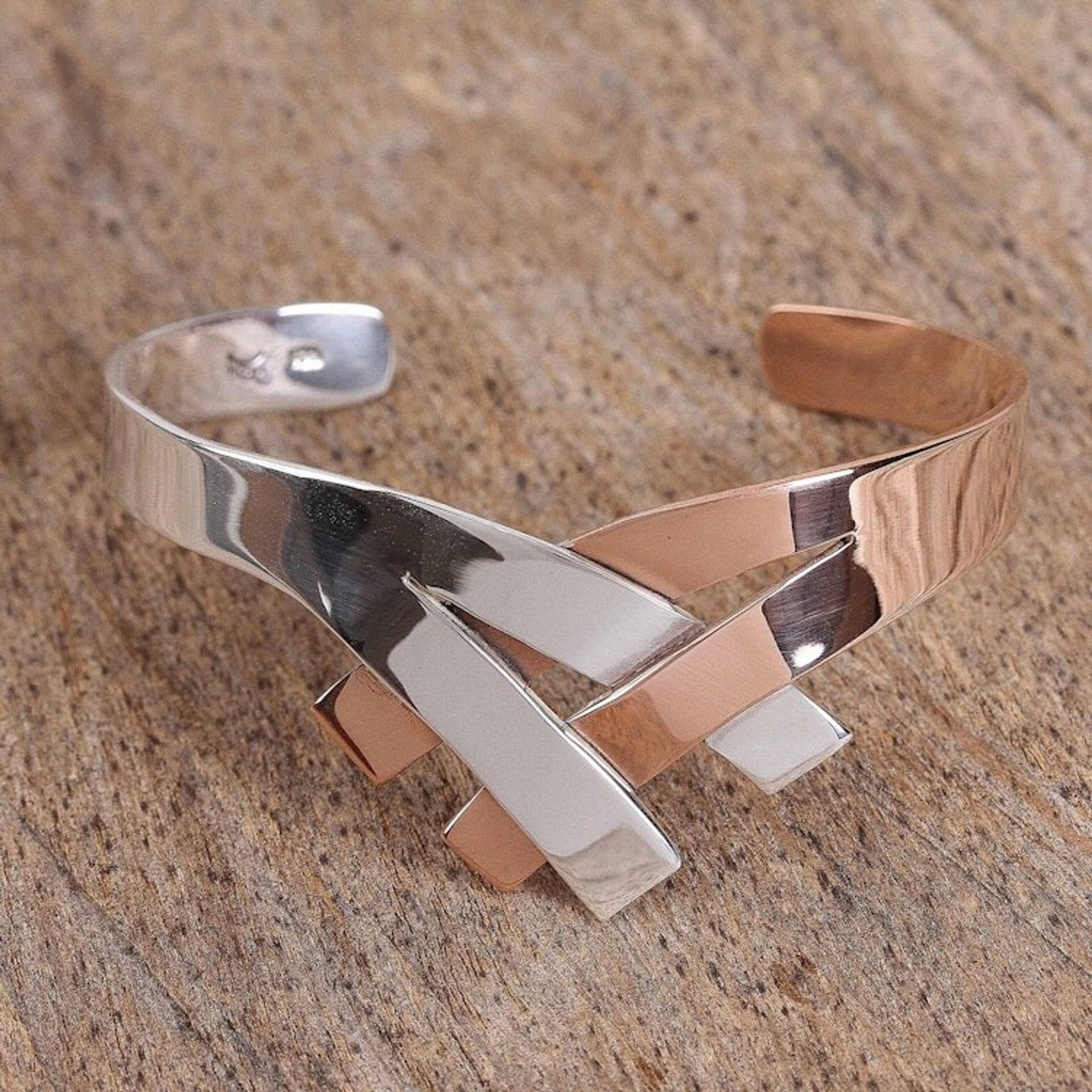 Sterling Silver and Copper Cuff Bracelet from Mexico 'Metallic Union'