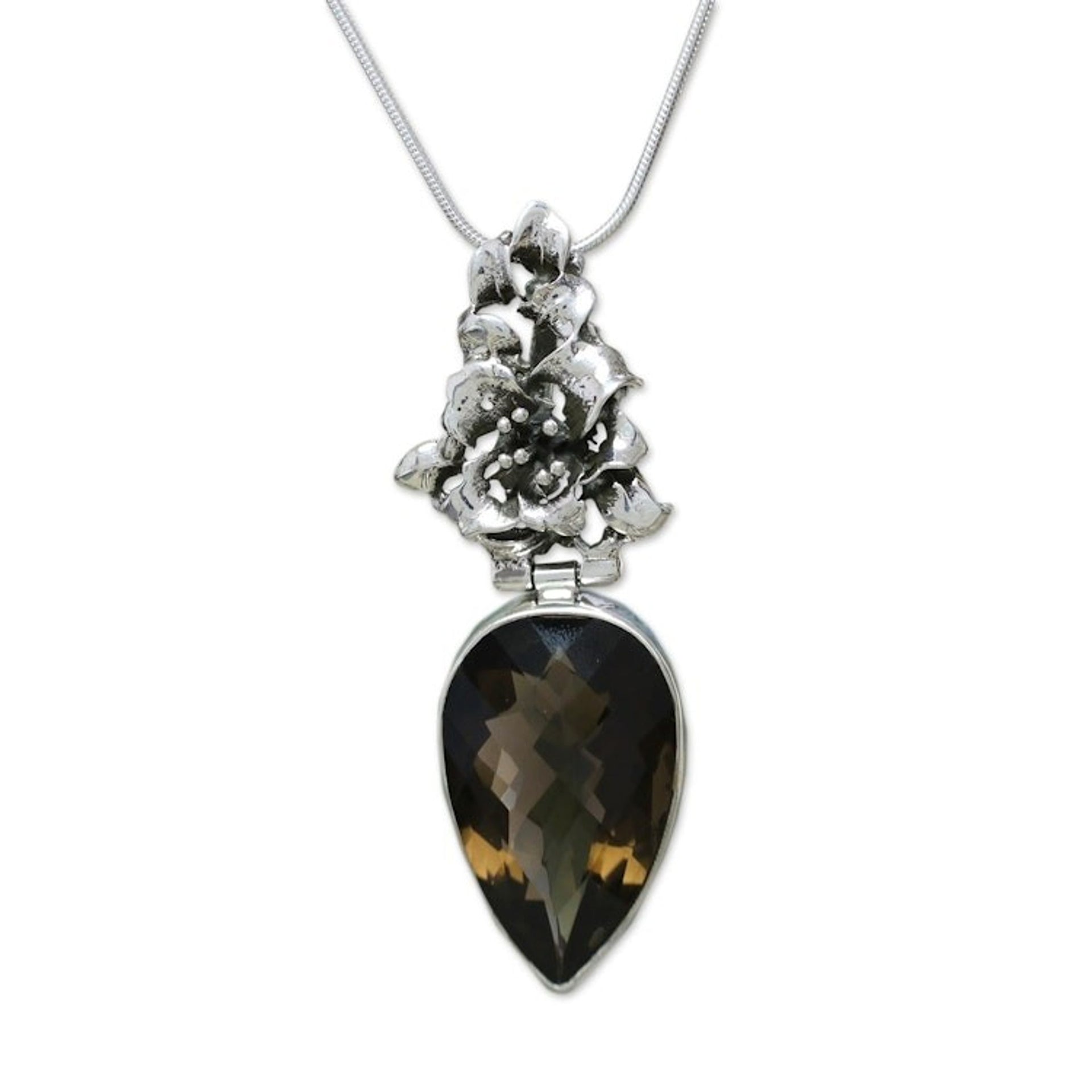 Artisan Crafted Sterling Silver and Smokey Quartz Earrings 'Tiger Lily'
