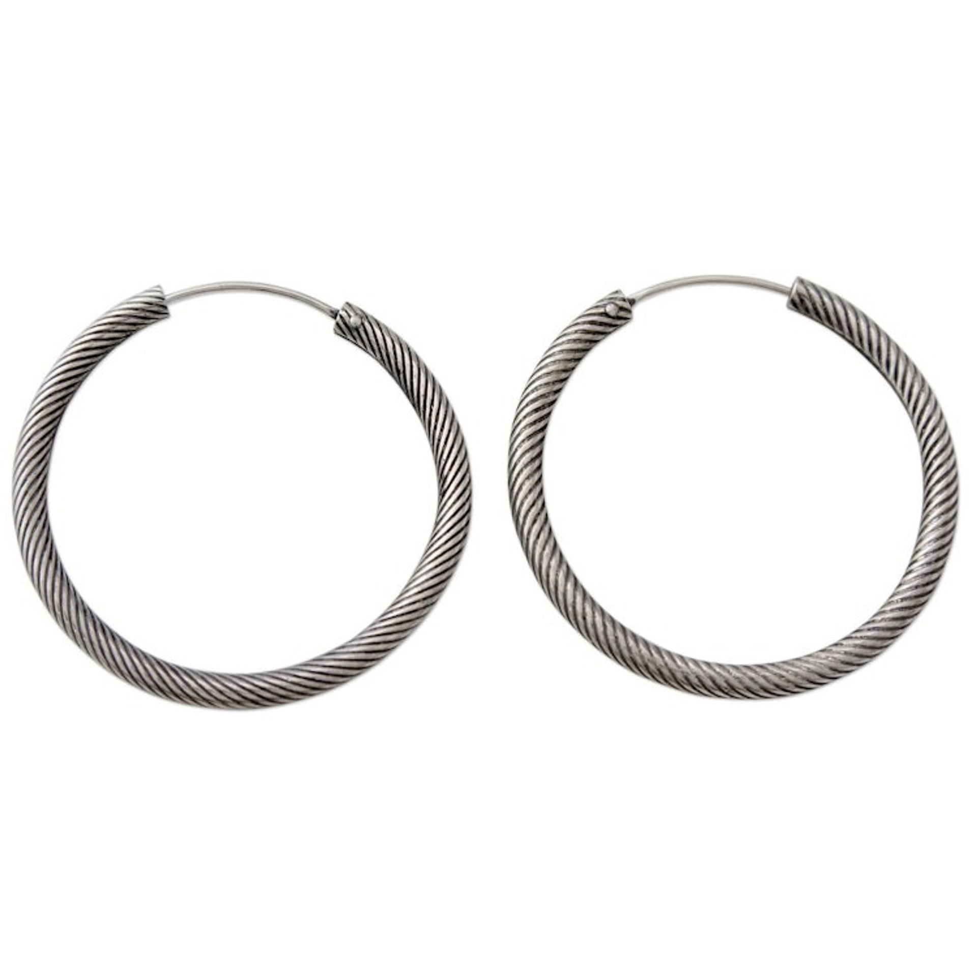 Indian Twist Design Sterling Silver Endless Hoop Earrings 'Timeless Twist'