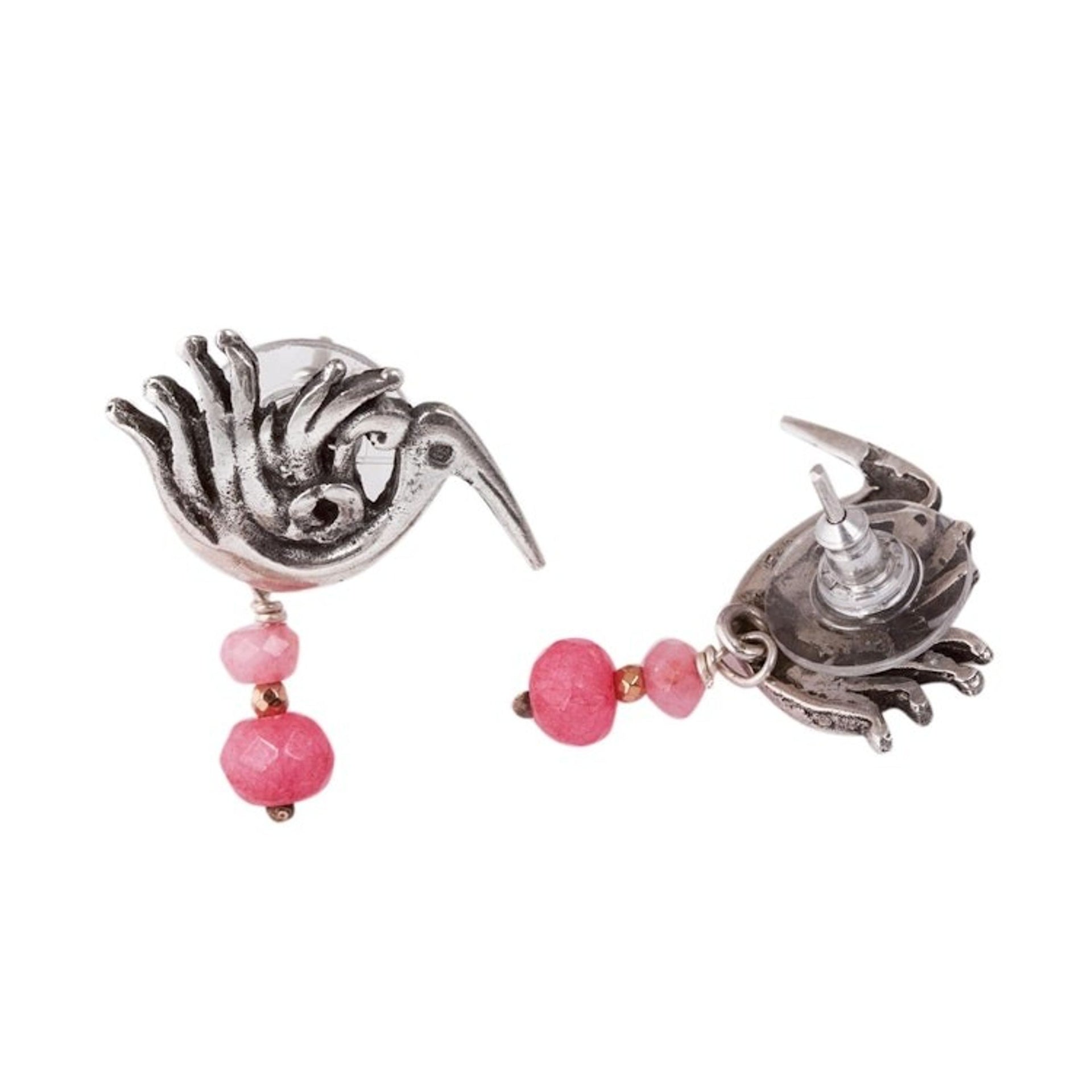 Pink Agate Bird Dangle Earrings from Mexico 'Precious Liberty'