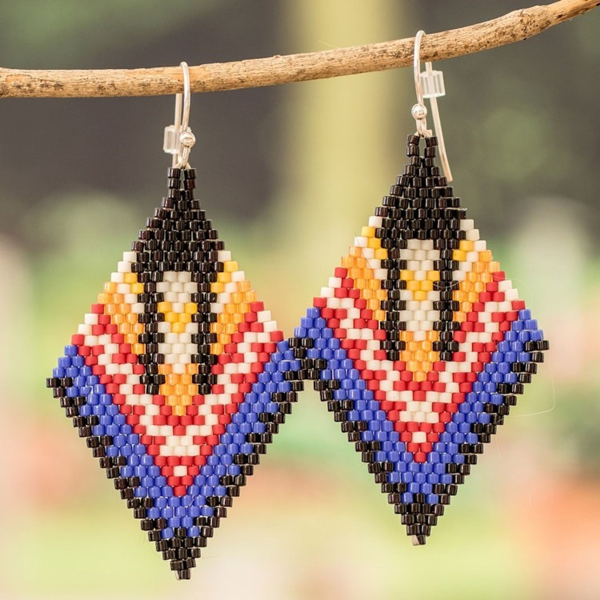 Handcrafted Glass Beaded Salvadoran Woman Dangle Earrings 'Multiculturalism'