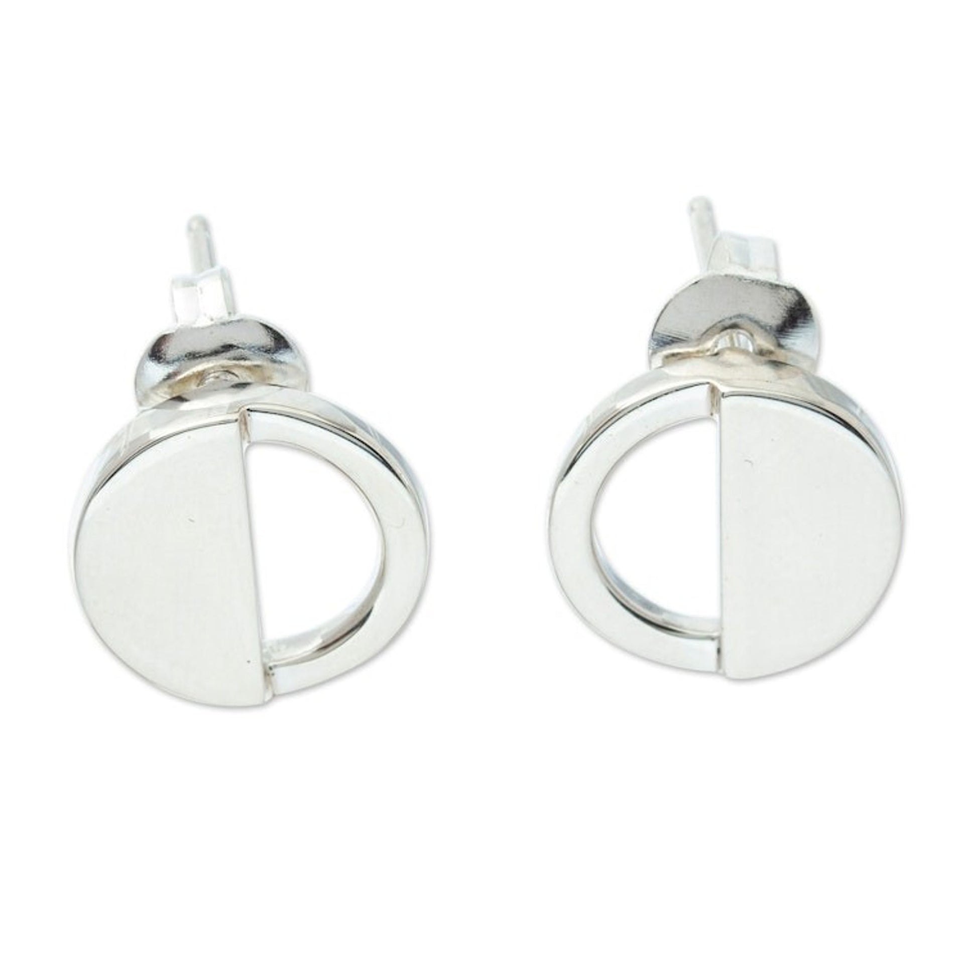950 Silver Eclipse-Inspired Button Earrings from Mexico 'Penumbra'