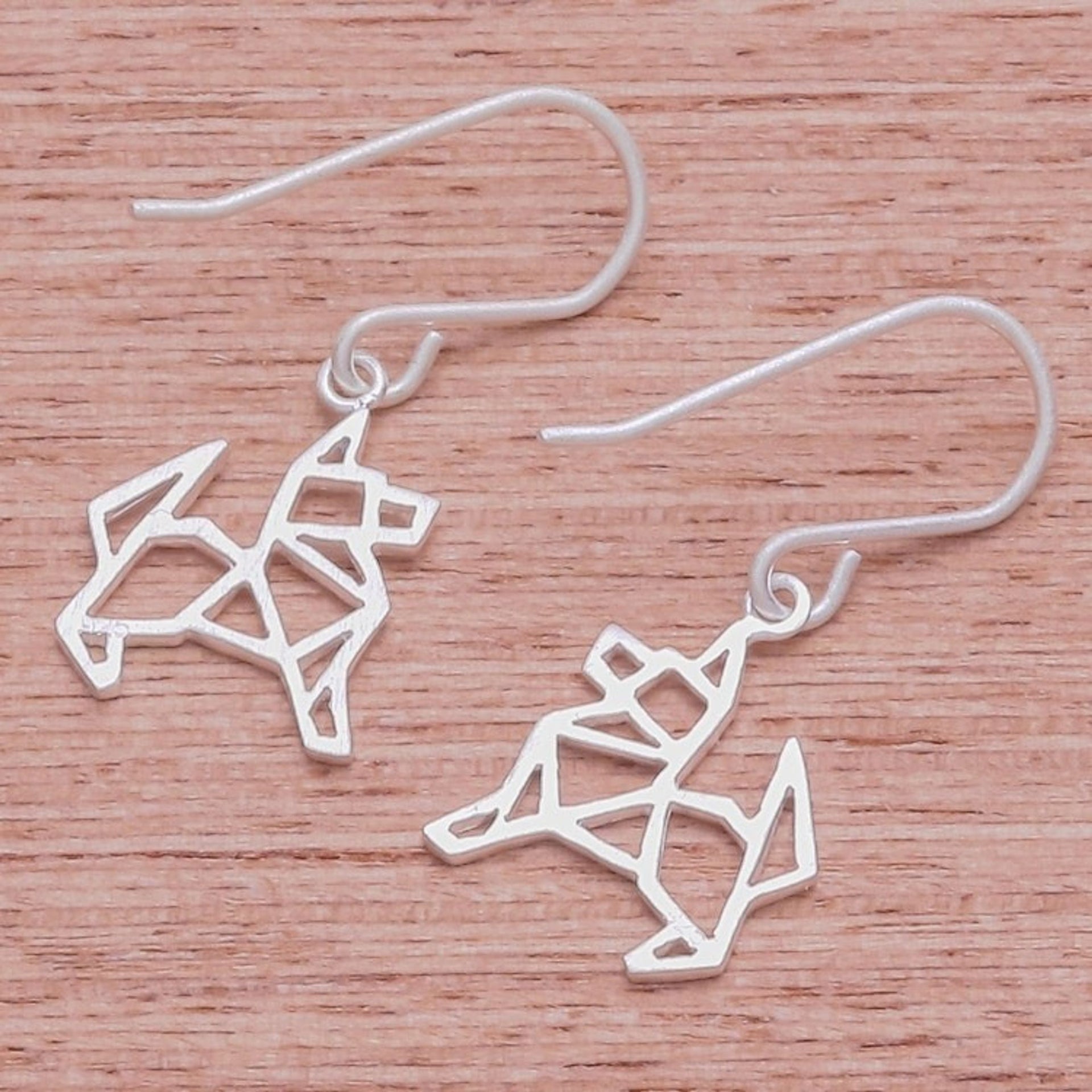 Geometric German Shepherd Sterling Silver Dangle Earrings 'Geometric German Shepherd'