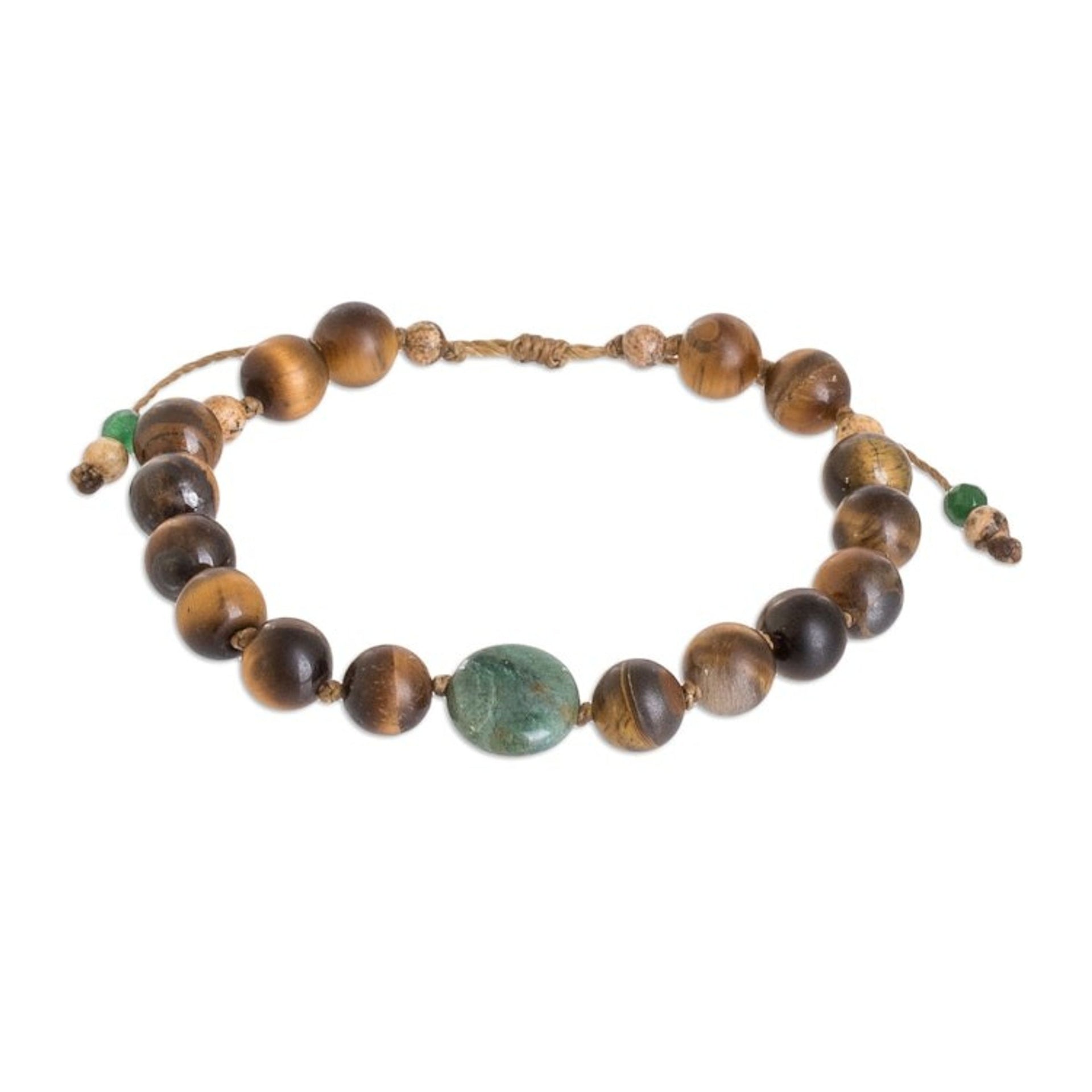 Handcrafted Tiger's Eye Beaded Bracelet with Jasper Pendant 'Natural Origins'