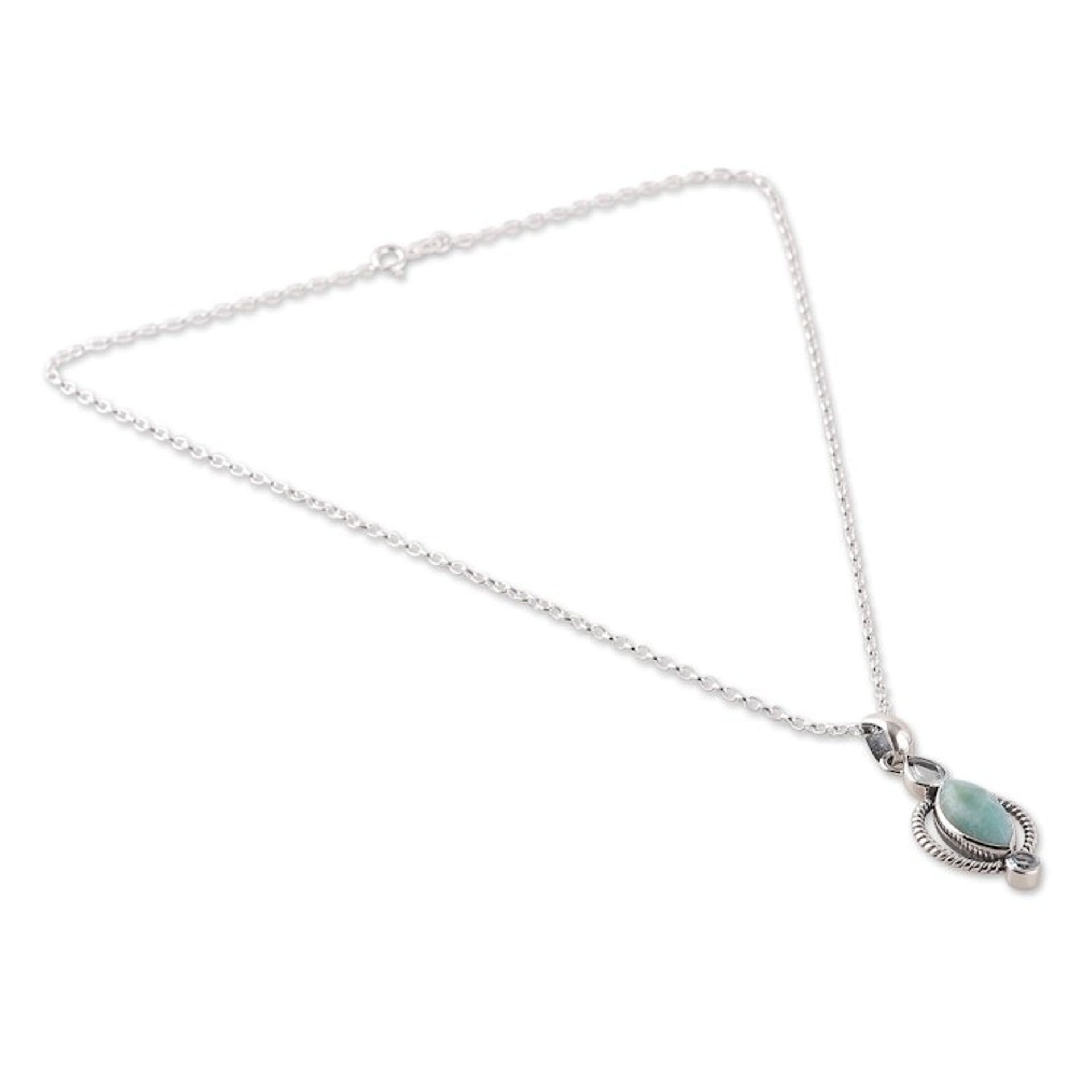 Classic Faceted Blue Topaz and Larimar Pendant Necklace 'Blue Core'