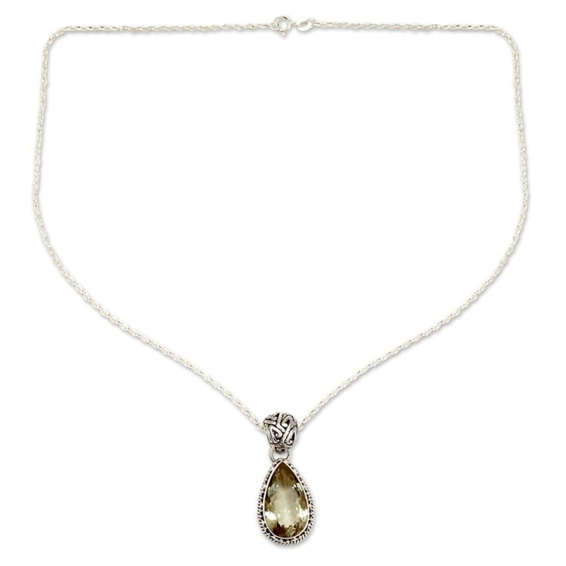 Hand Made Jewelry Prasiolite and Sterling Silver Necklace 'Verdant Mist'