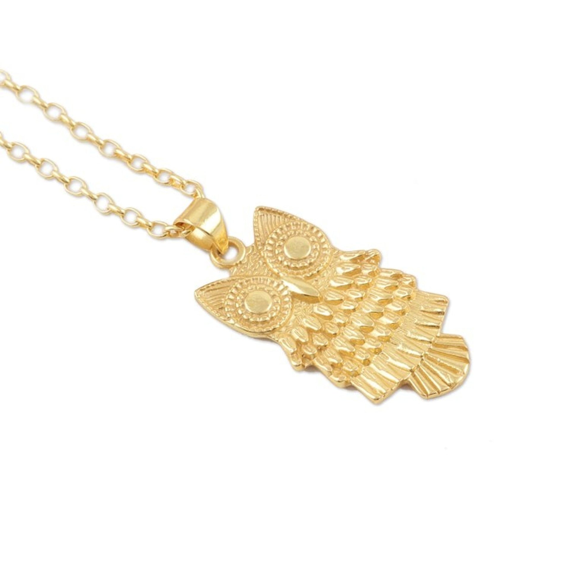 22k Gold-Plated Sterling Silver Owl Pendant Necklace 'Owl Soul'