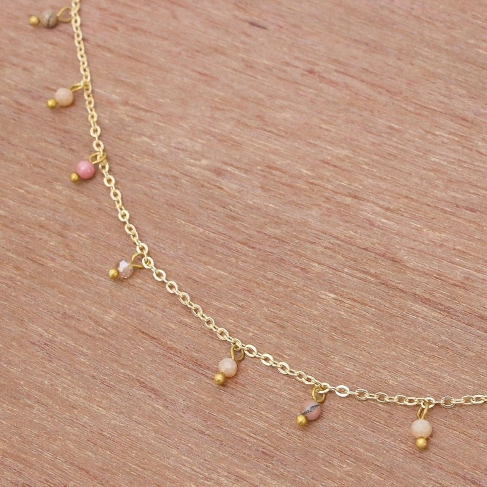 Gold Plated Jasper Charm Necklace from Thailand 'Fabulous Night'