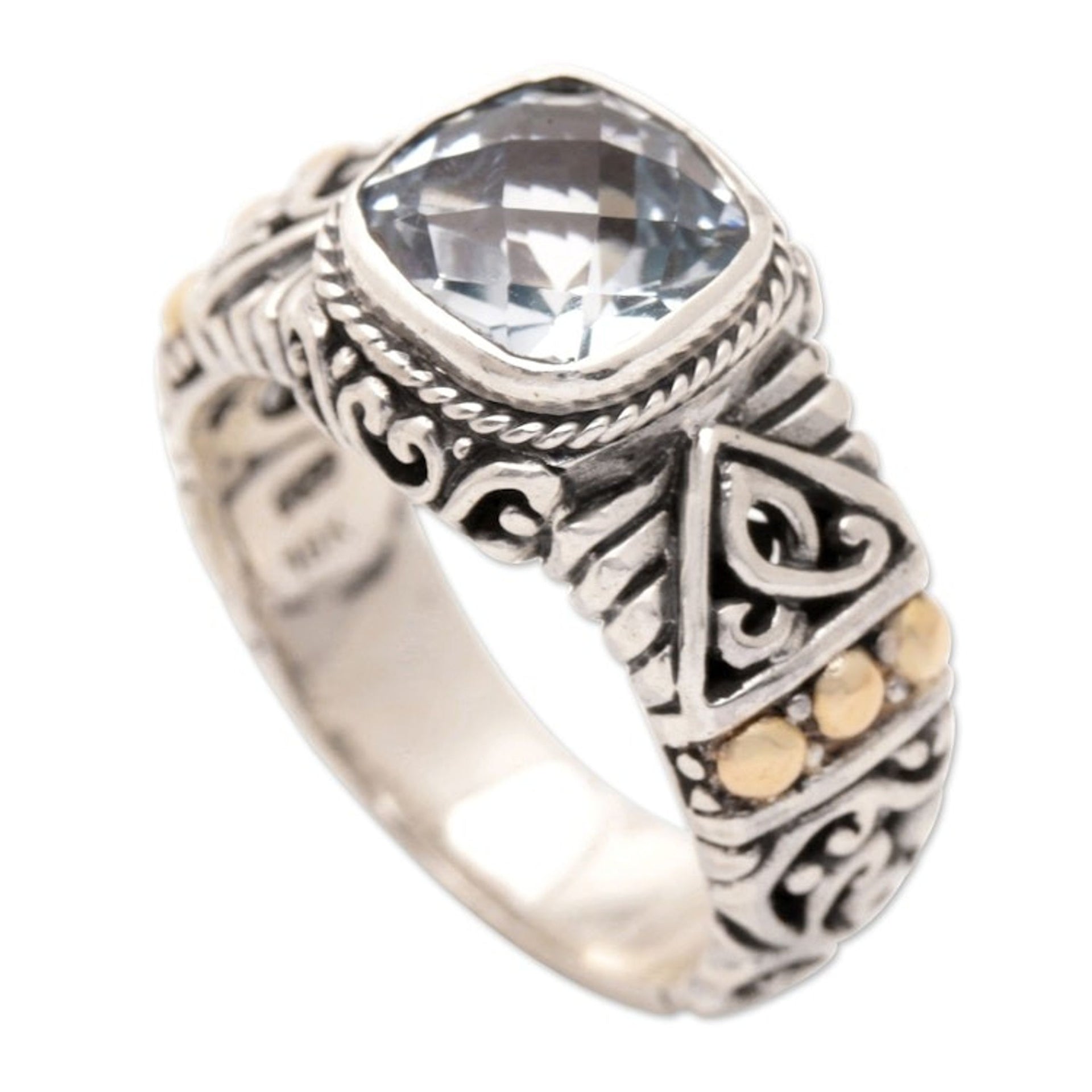 18k Gold-Accented Cocktail Ring with Blue Topaz Stone 'Sparkle Jungle'