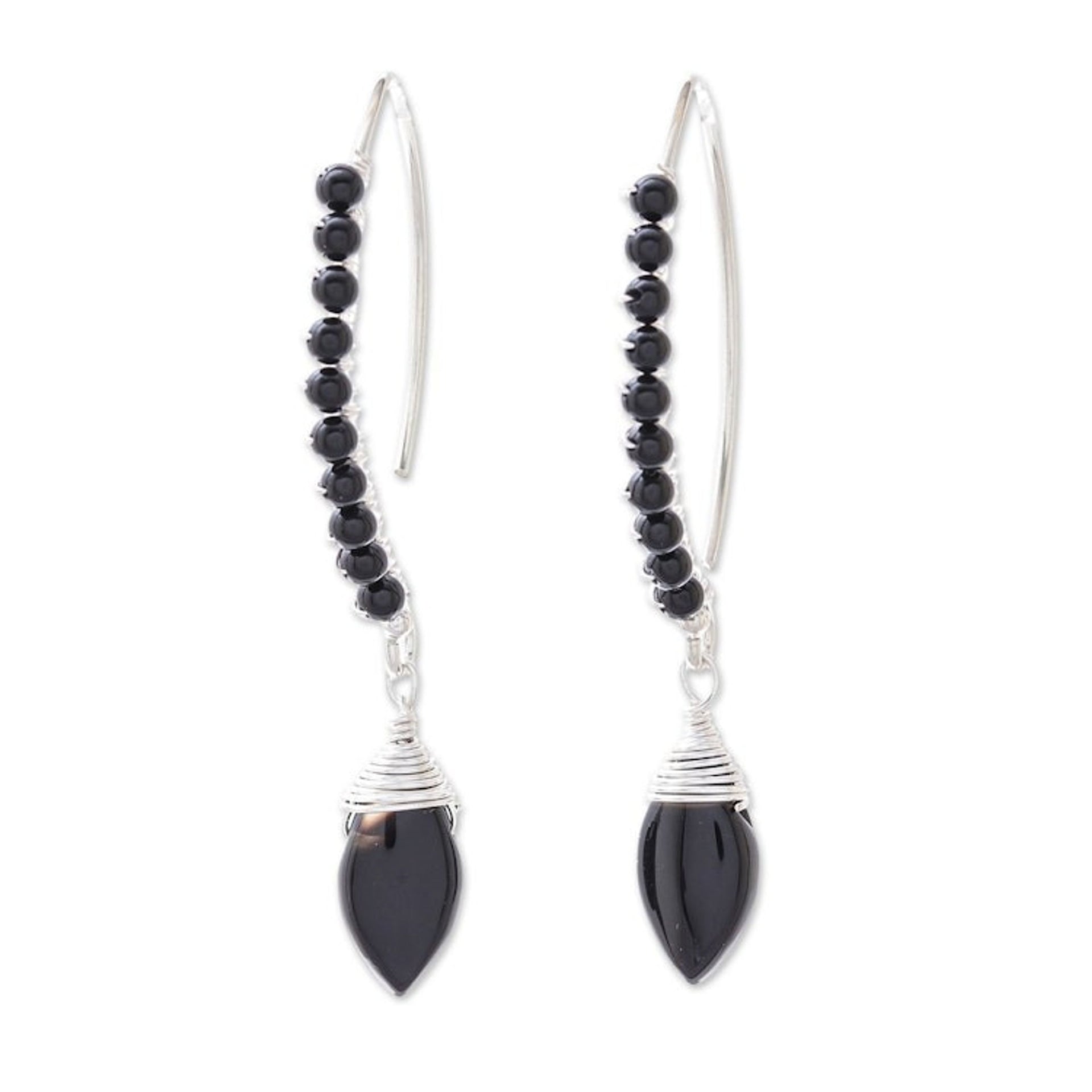 Dark Agate Beaded Dangle Earrings from Thailand 'Dark Elixir'