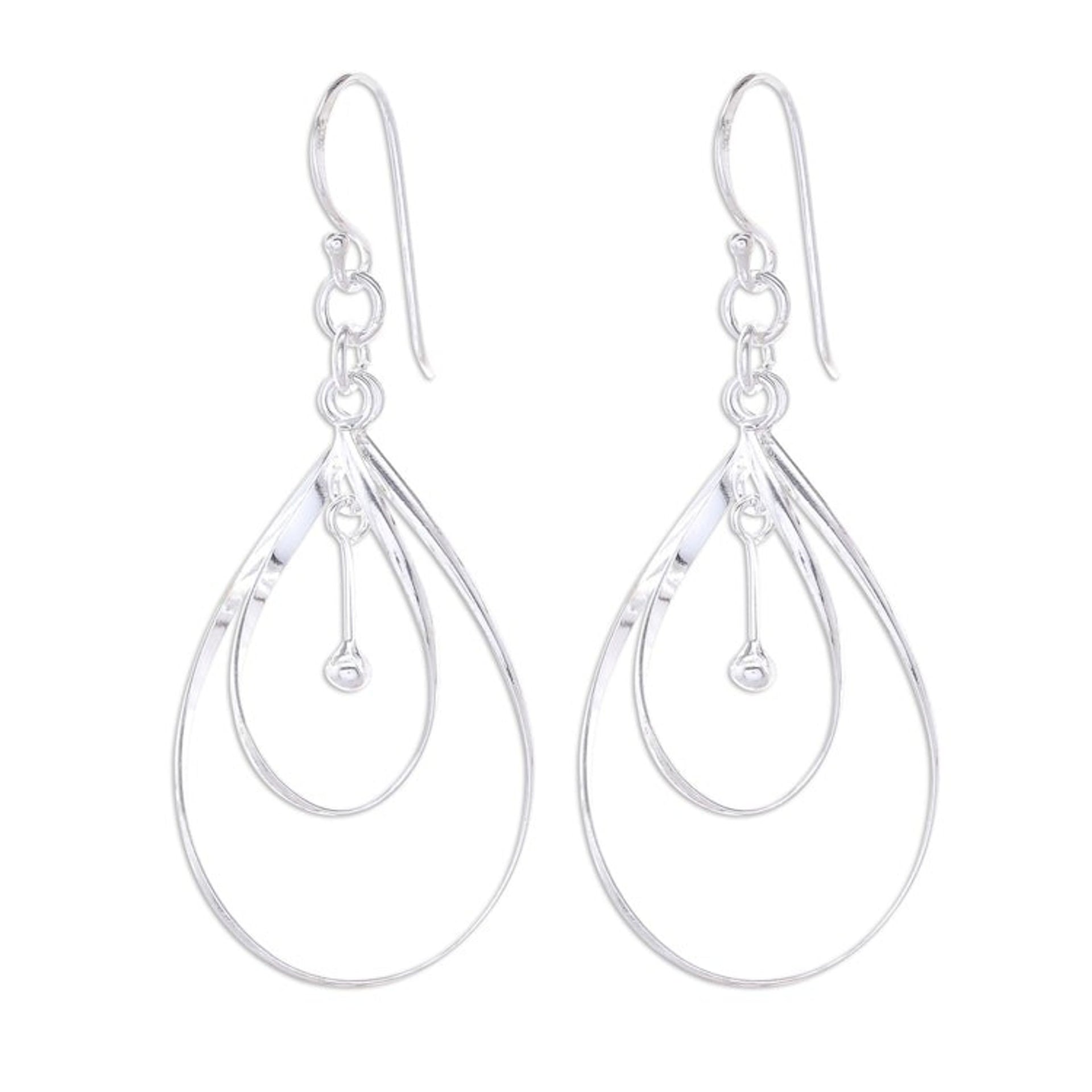 Teardrop Sterling Silver Dangle Earrings from Thailand 'Fascinating Rain'