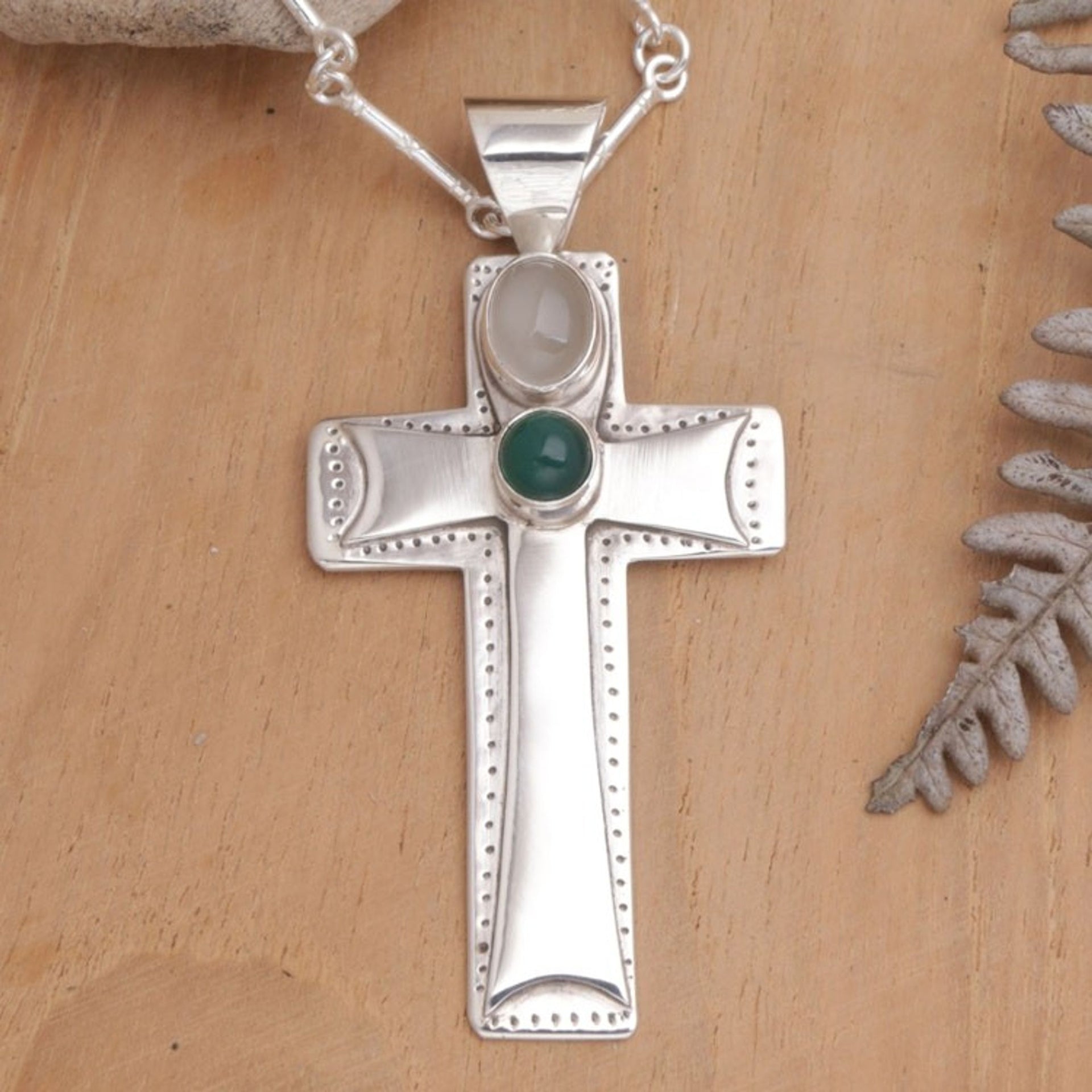 Moonstone and agate cross necklace 'Faith Cross'