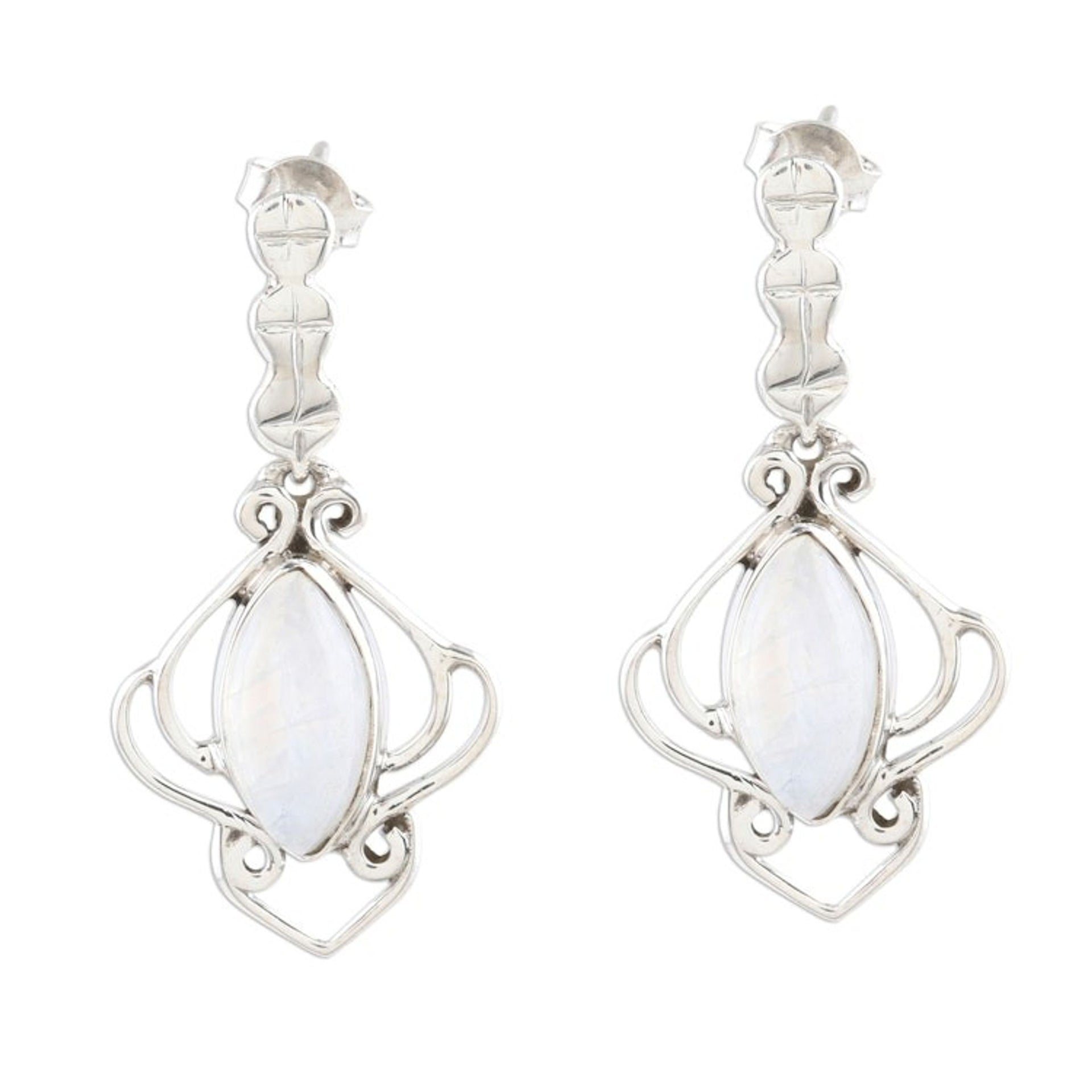 Handmade Rainbow Moonstone Dangle Earrings 'Rain Goddess'