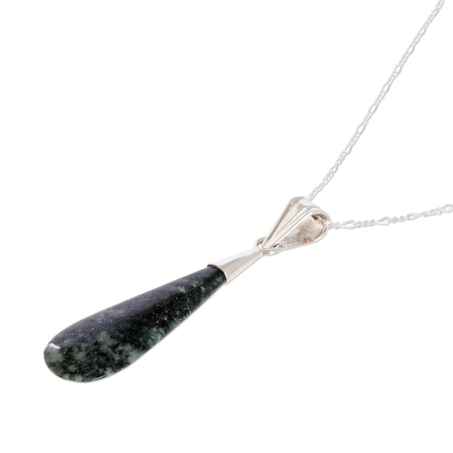 Sterling Silver Pendant Jade Necklace 'Jungle Dewdrop'