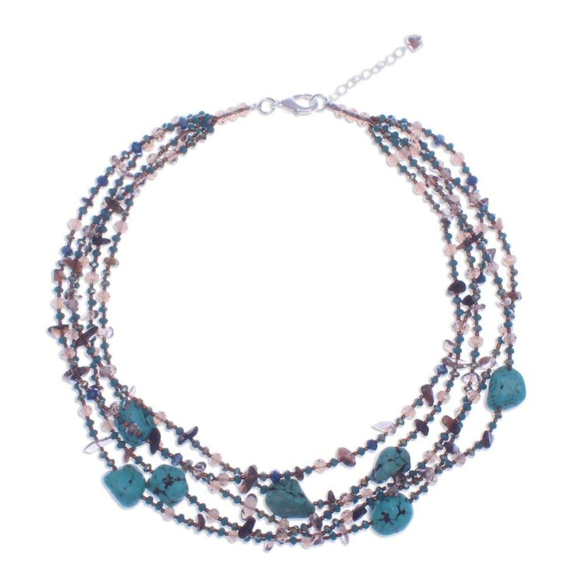 Howlite Smoky Quartz and Glass Beaded Waterfall Necklace 'Spectacular Blue'