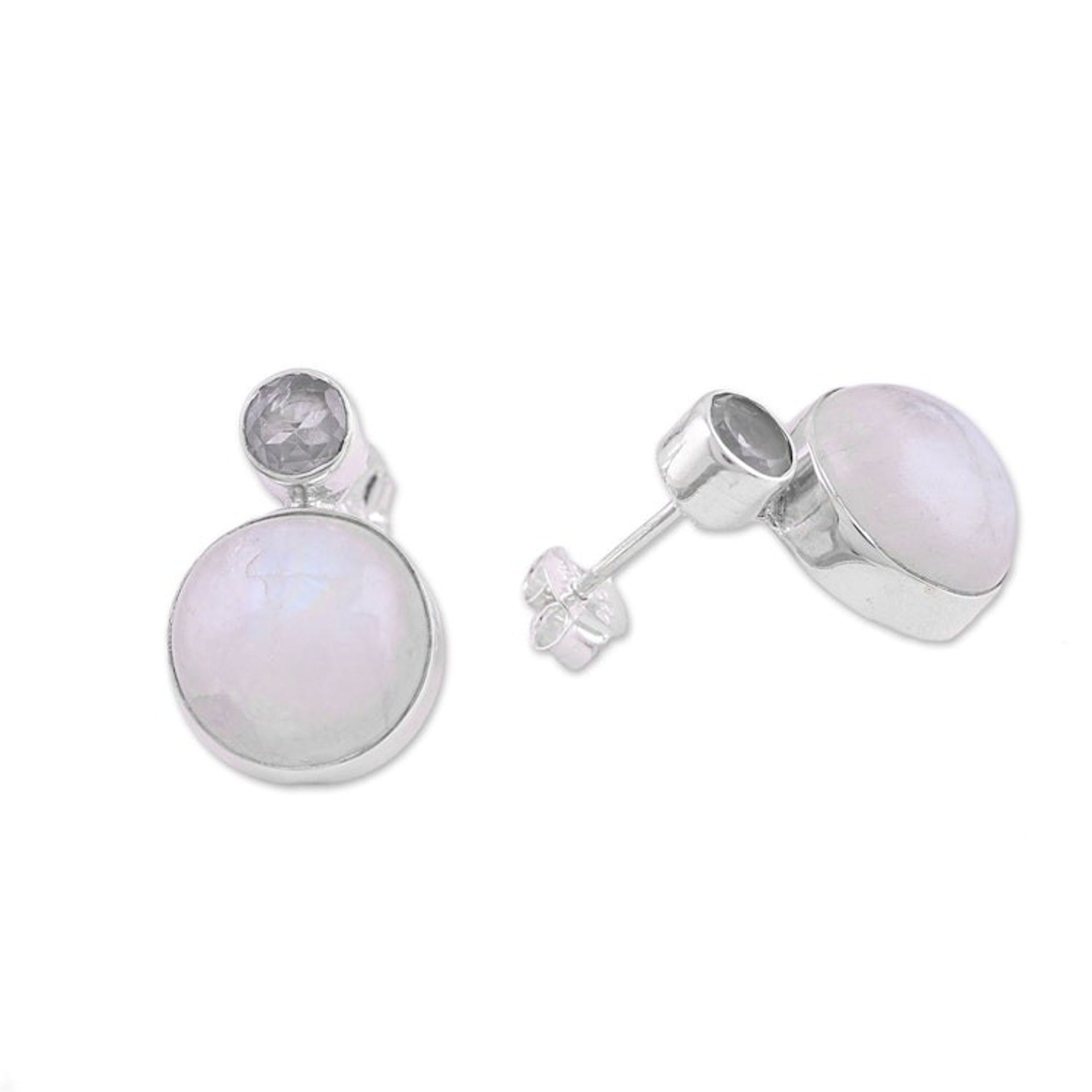 Rainbow Moonstone and Blue Topaz Drop Earrings from India 'Delhi Diva'