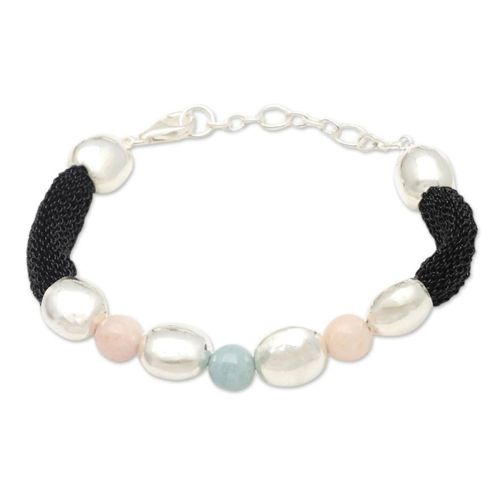 Hand Crafted Rose Quartz and Beryl Beaded Bracelet 'Candy Crush'