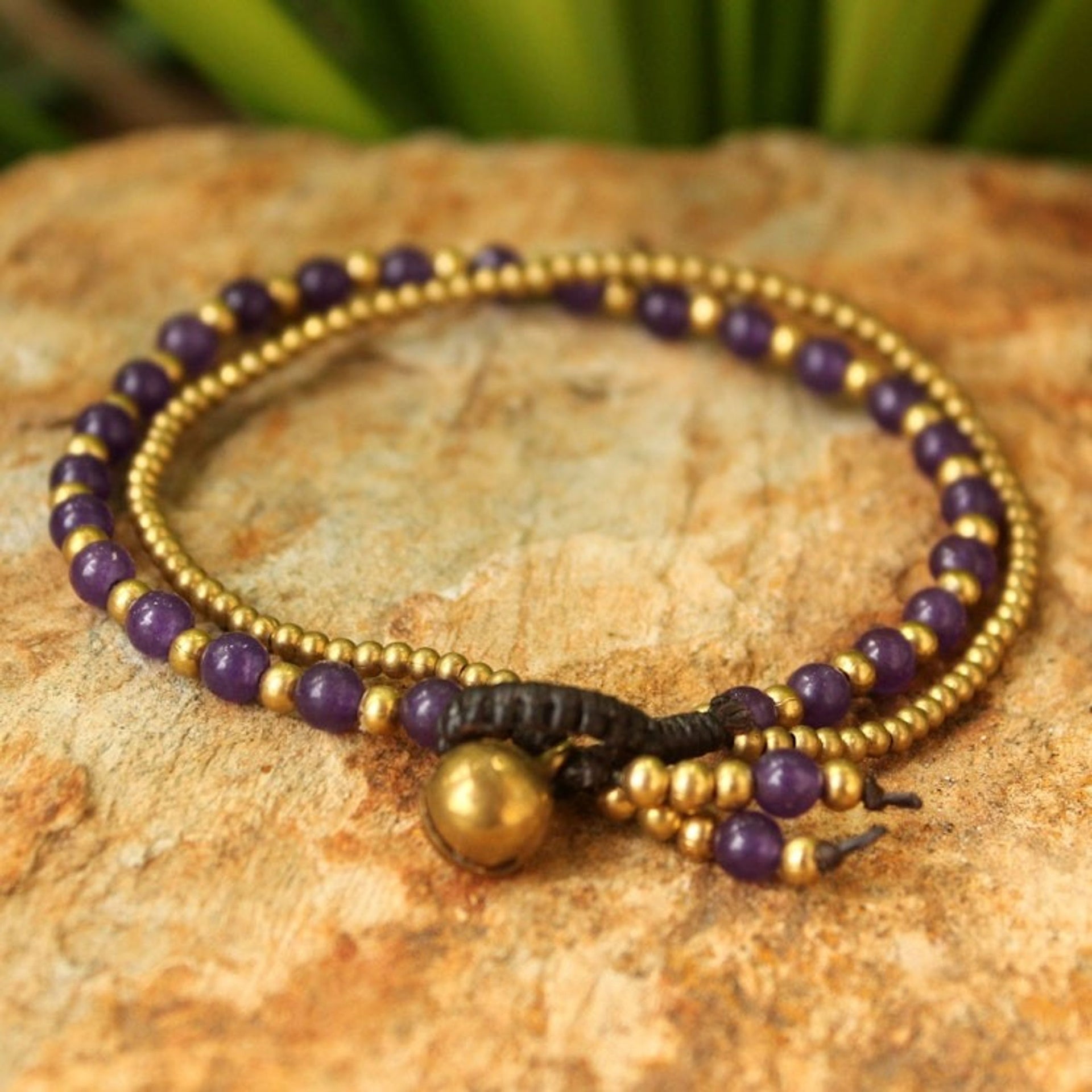 Amethyst and Brass Beaded Bracelet 'Dazzling Harmony'
