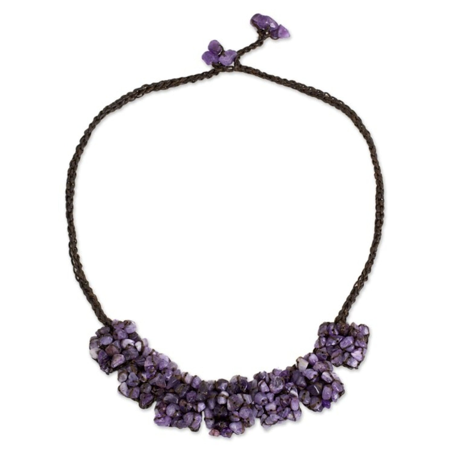 Amethyst Chip Pendant Necklace on Dark Brown Cords 'A Sense of Nature'