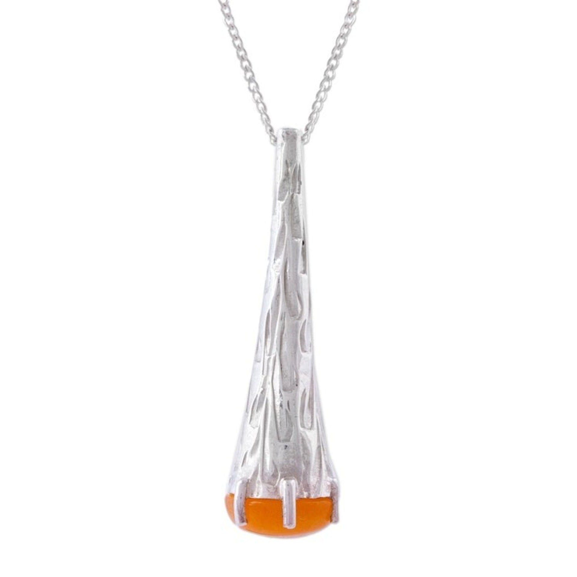 Orange Agate and 925 Silver Pendant Necklace from Mexico 'Orange Snow Cone'