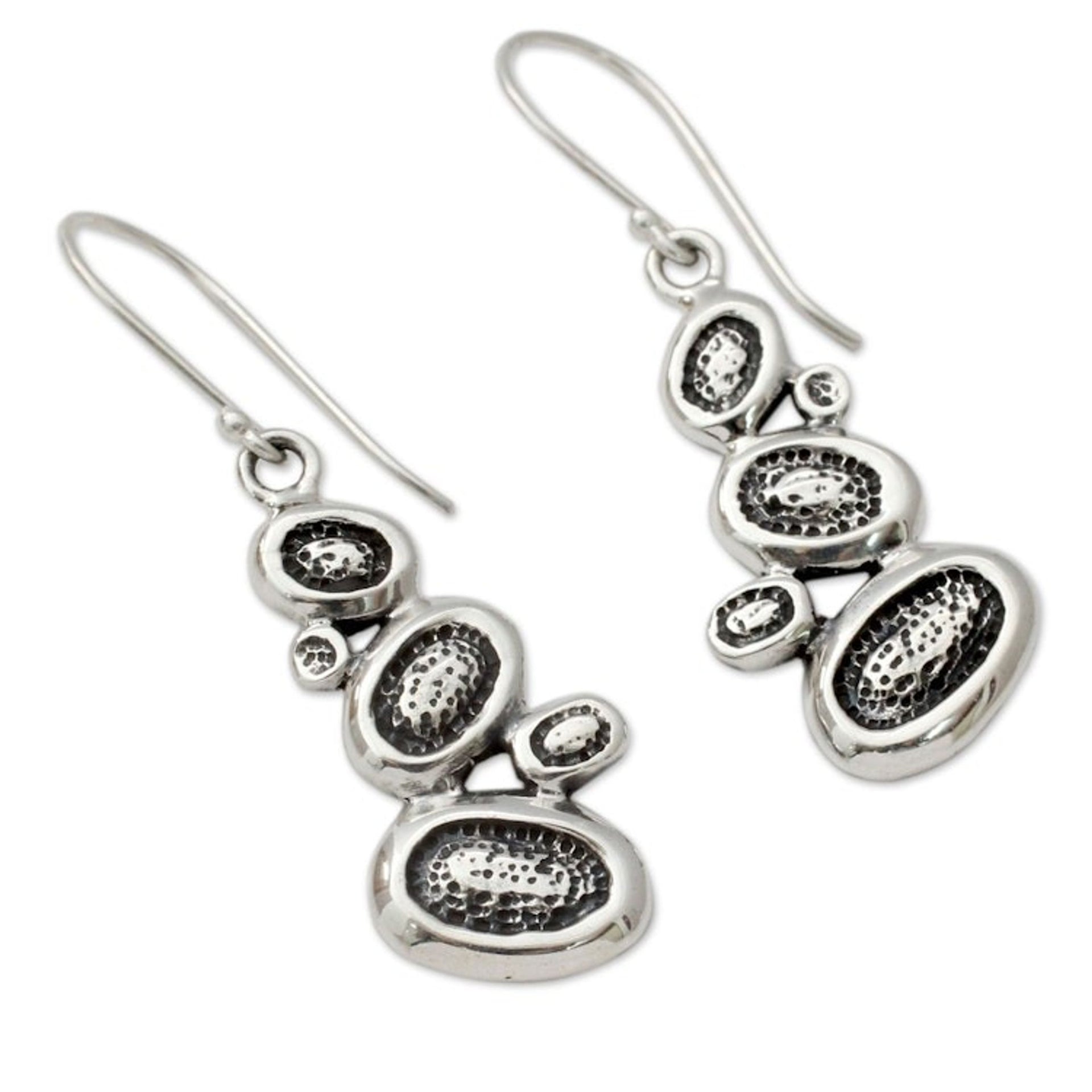 India Fair Trade Abstract Sterling Silver Earrings 'Pebbles on the Beach'
