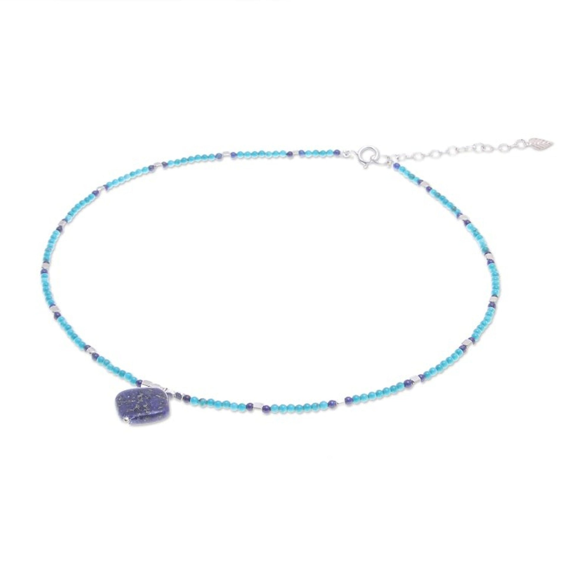 Lapis Lazuli and Blue Howlite Beaded Pendant Necklace 'Nature Moon'
