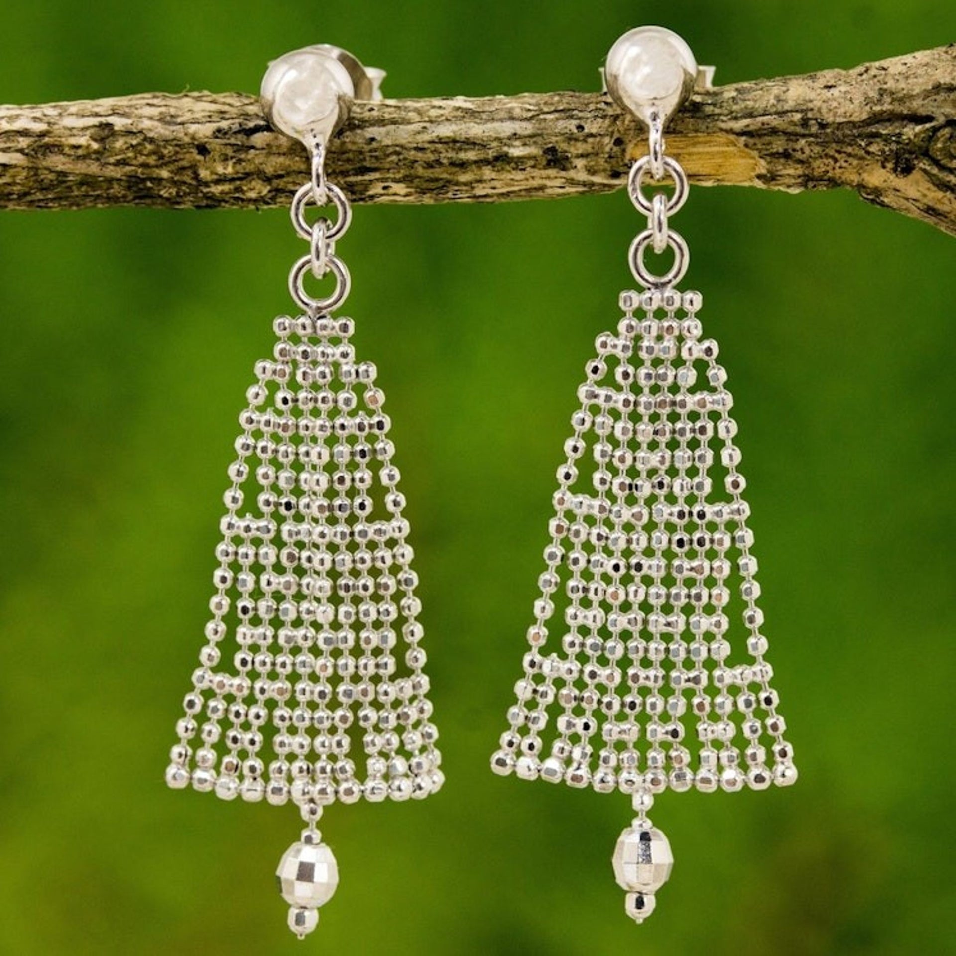 Festive Sterling Silver Chandelier Earrings from Thailand 'Evergreen Trees'