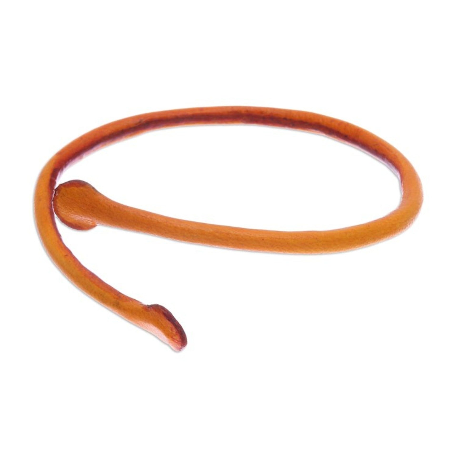 Thai Handmade Unisex Dyed Leather Cuff Bracelet in Orange 'Young Bud in Orange'