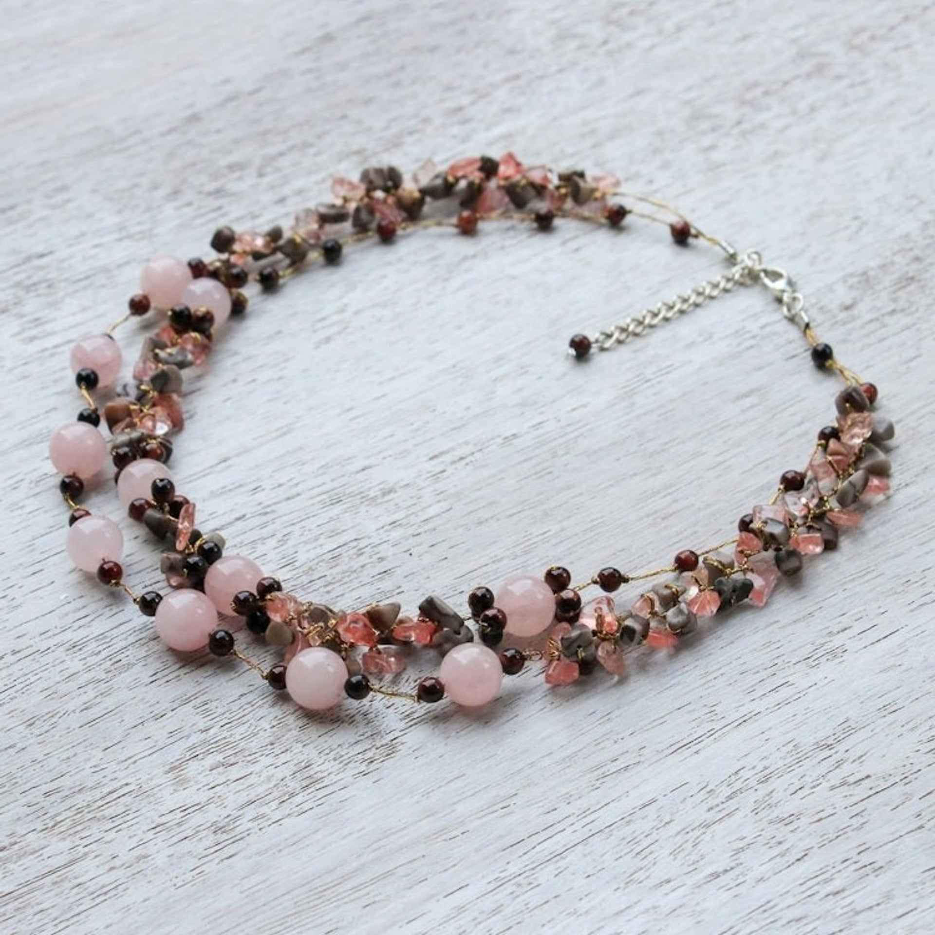 Multi-Gemstone Rose Quartz Beaded Necklace from Thailand 'Magical Inspiration in Pink'