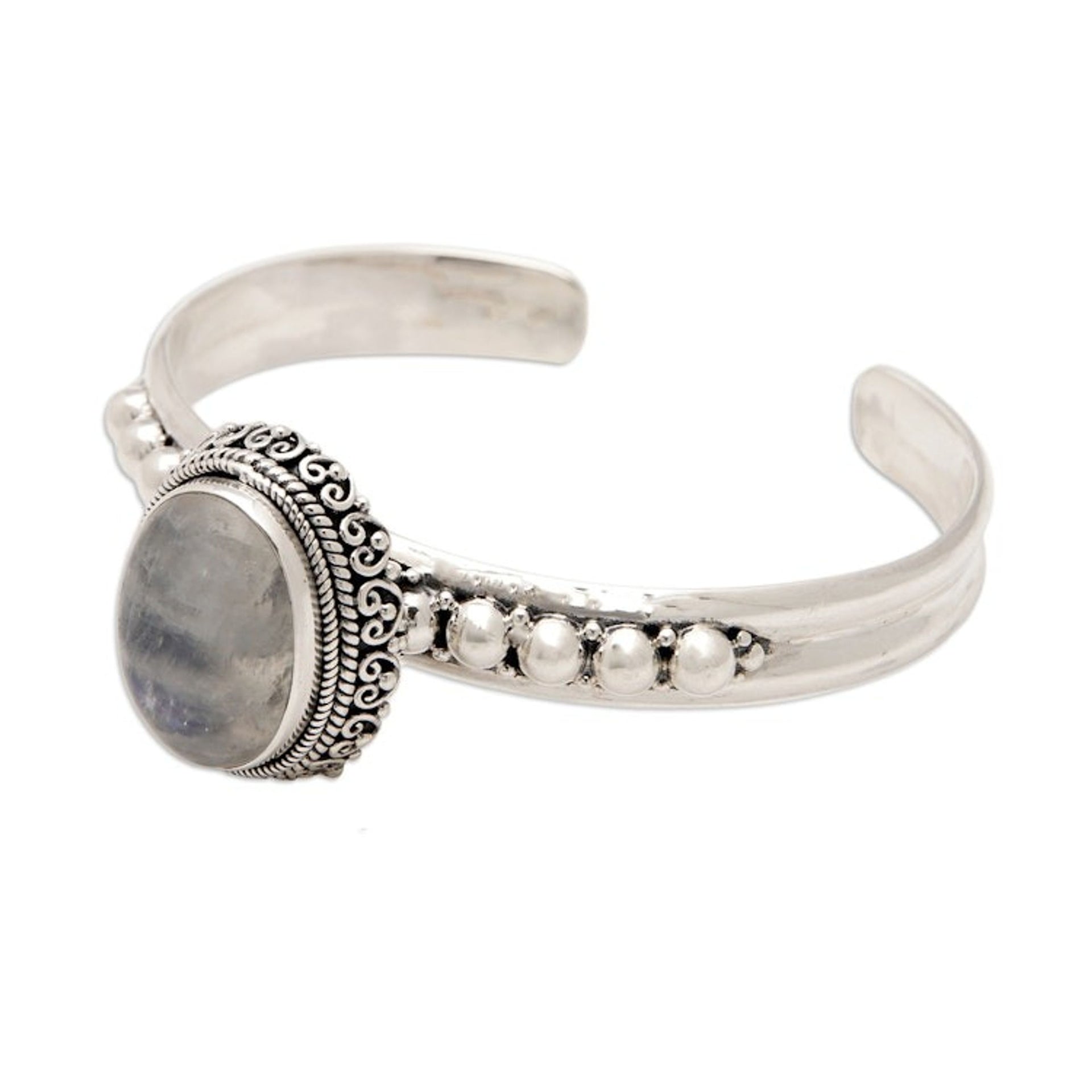Traditional Natural Rainbow Moonstone Cuff Bracelet 'Queen Moonlight'