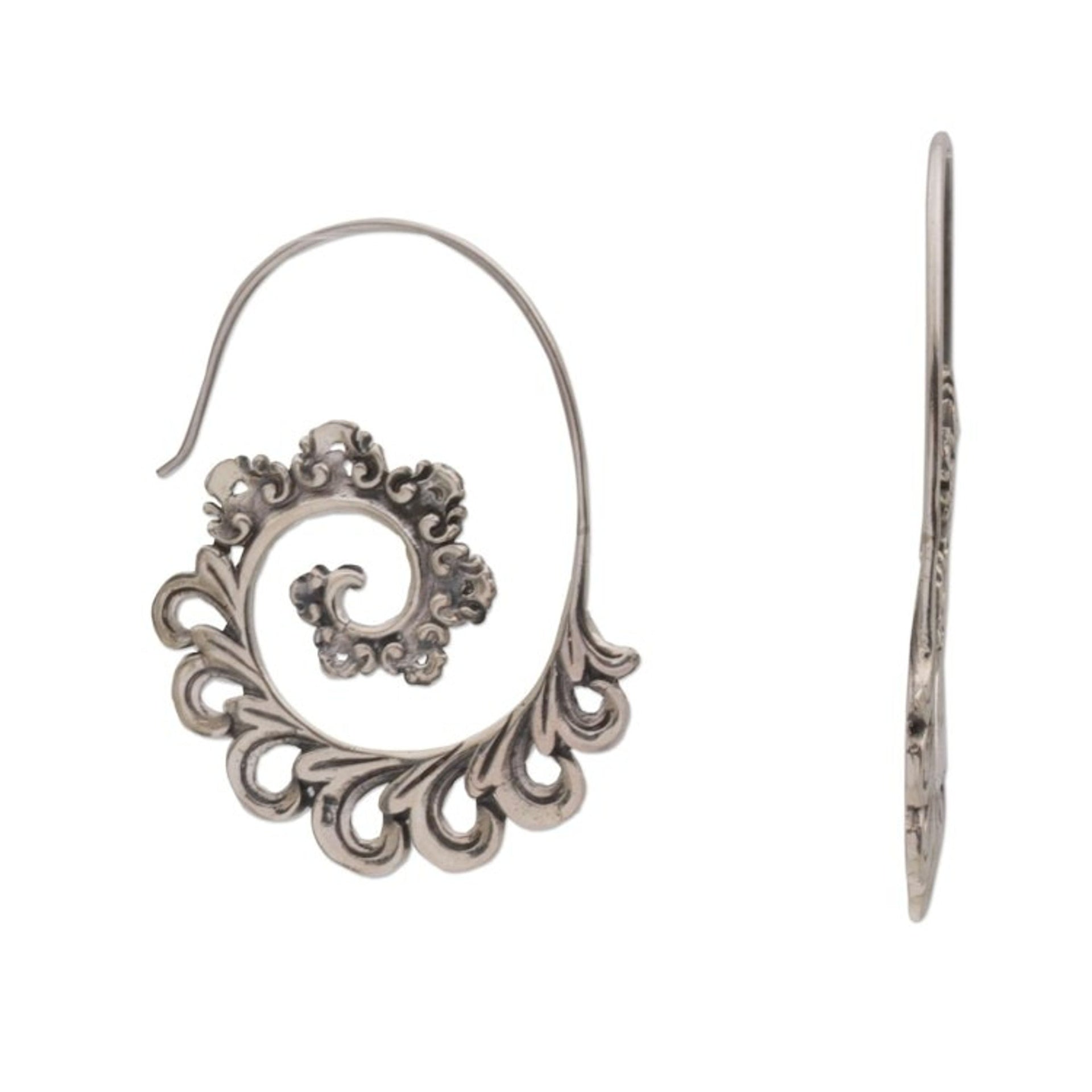 925 Sterling Silver Paisley Half-Hoop Earrings from Bali 'Paisley Ferns'