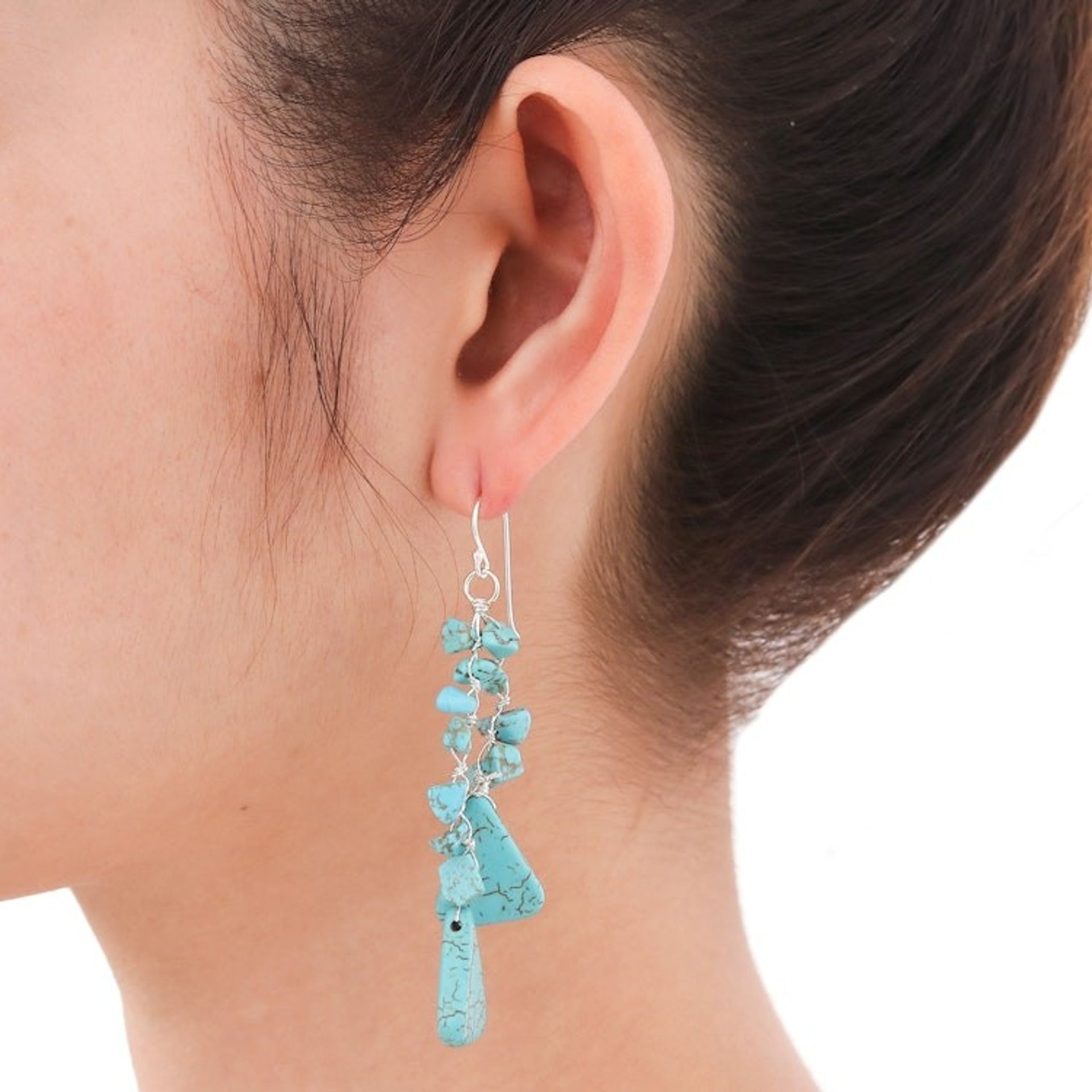 Unique Turquoise Colored Waterfall Earrings 'Falling Rain'