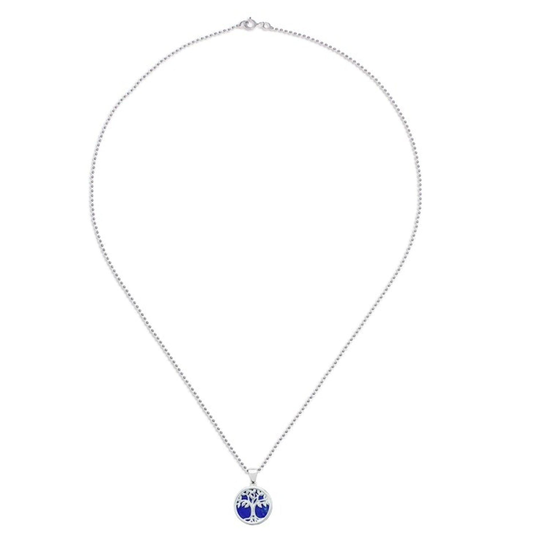 Lapis Lazuli and Sterling Silver Tree of Life Necklace 'Haven in Lapis'