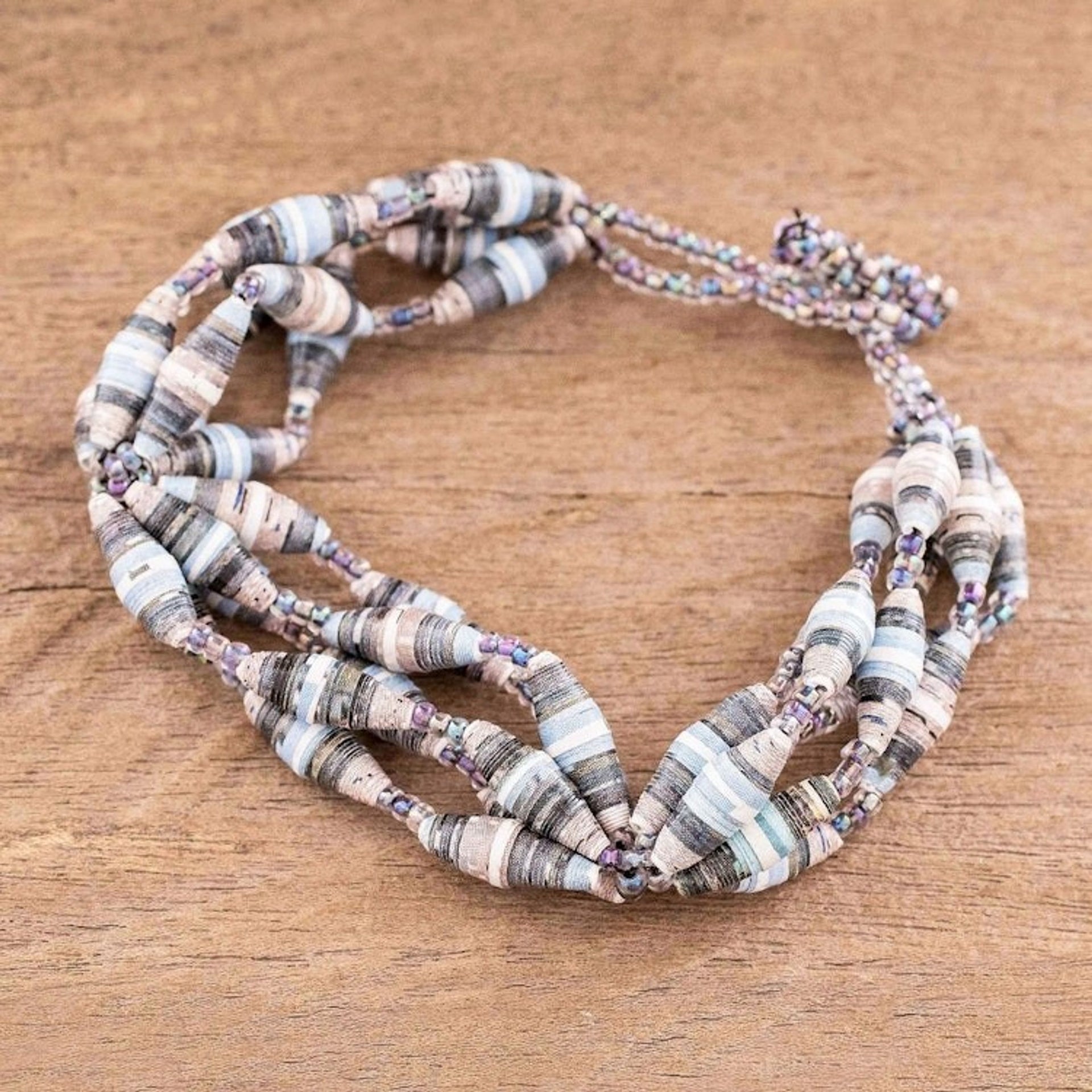 Eco-Friendly Beaded Link Bracelet 'Eco Spiral in Twilight'