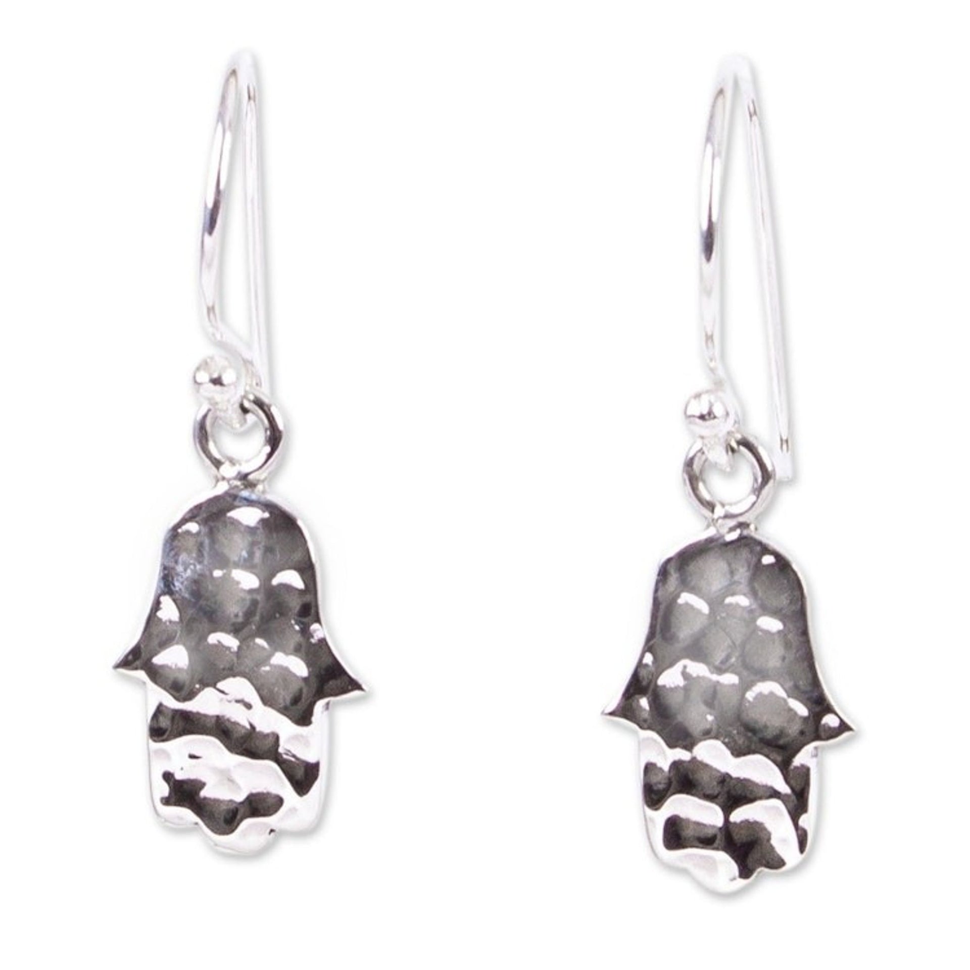 950 Silver Hamsa Hand Dangle Earrings from Mexico 'Magic Hands'