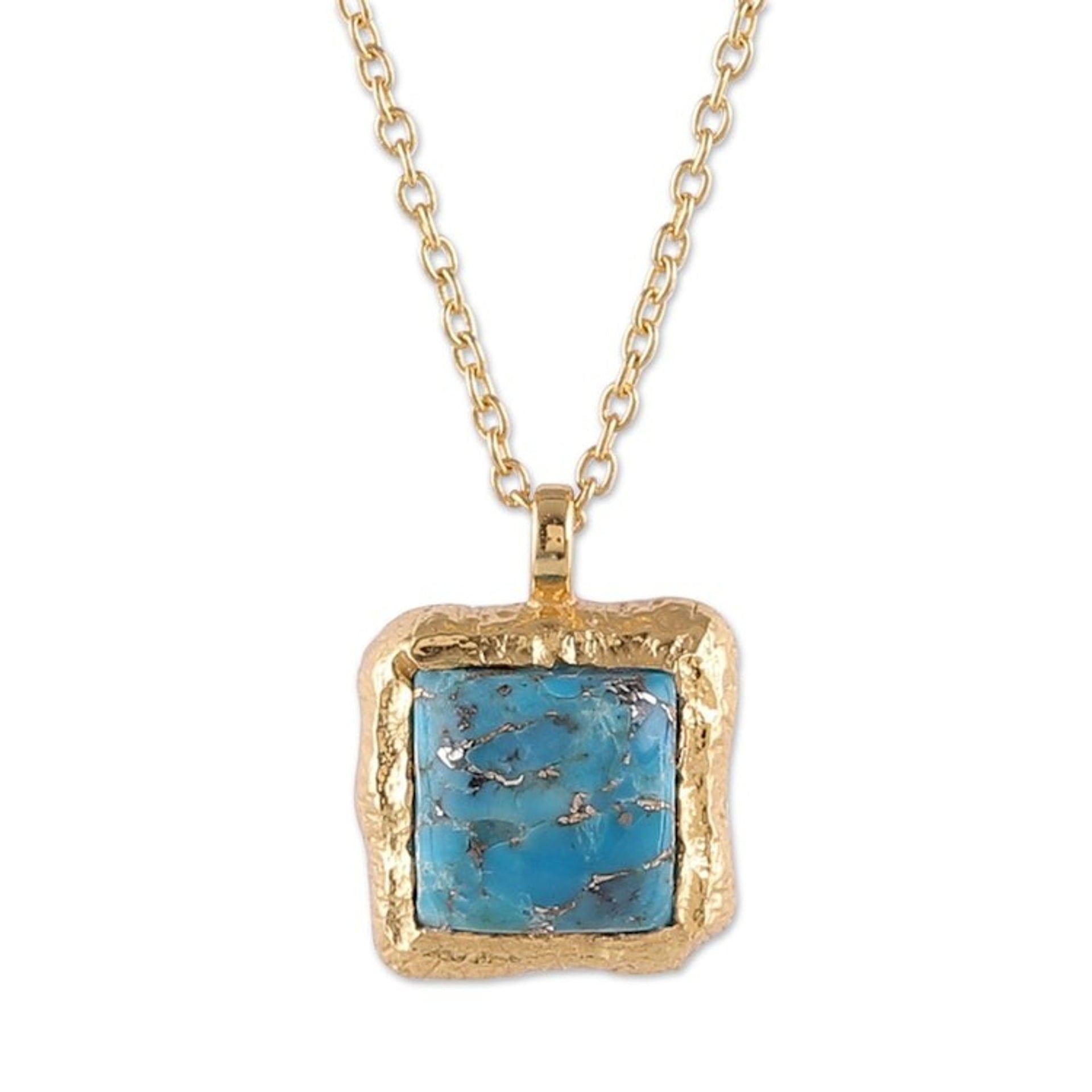 High-Polished 18k Gold-Plated Composite Turquoise Necklace 'Glorious Island'