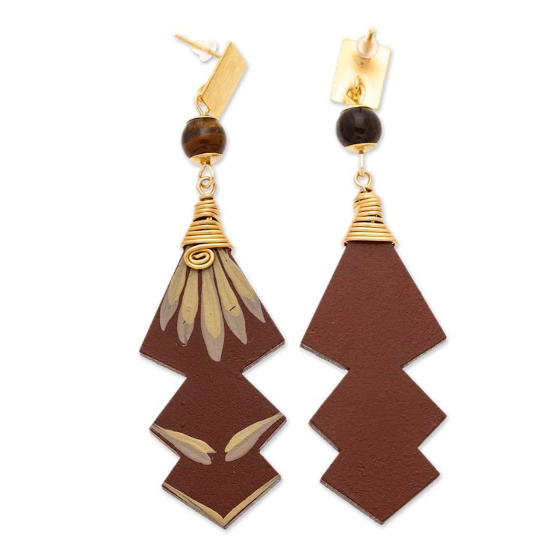 24k Gold-Accented Agate Dangle Earrings in Chocolate Hues 'Chocolate Splendor'