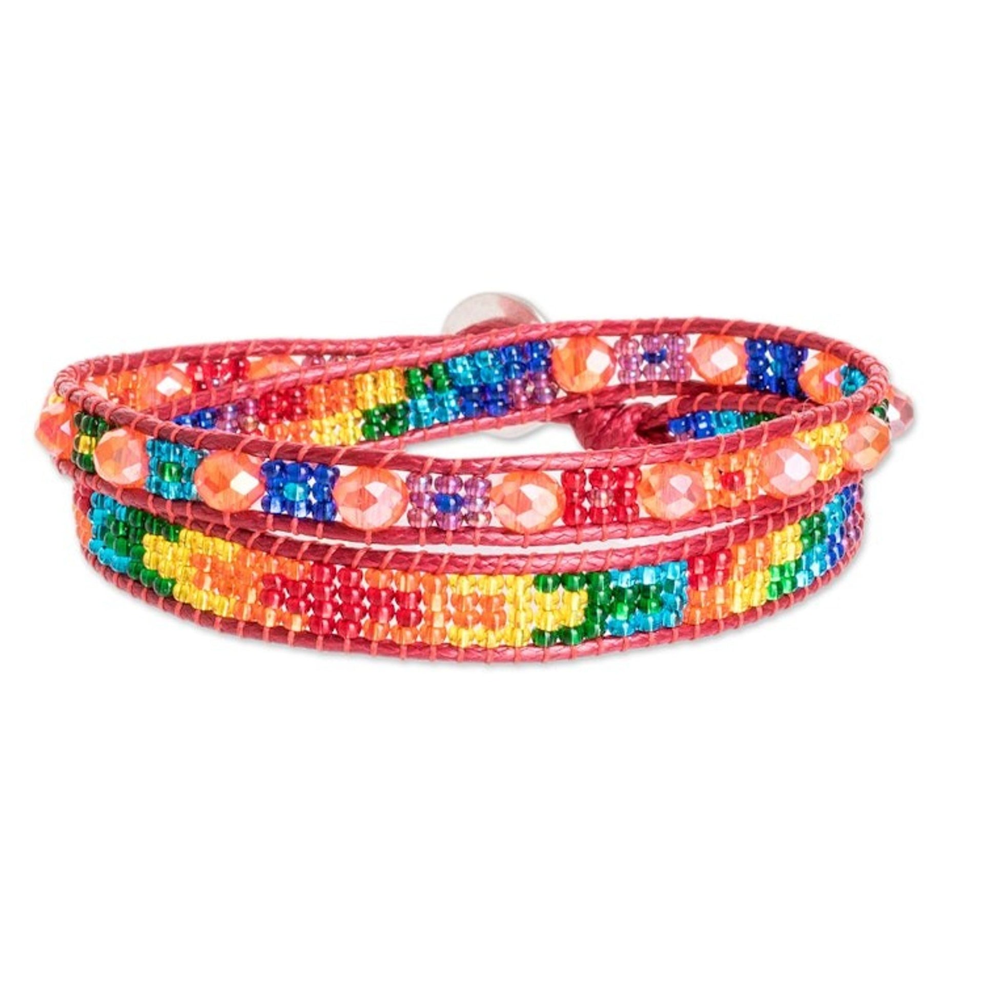 Multicolored Beaded Positive Energy Long Wrap Bracelet 'Perfect Unity'