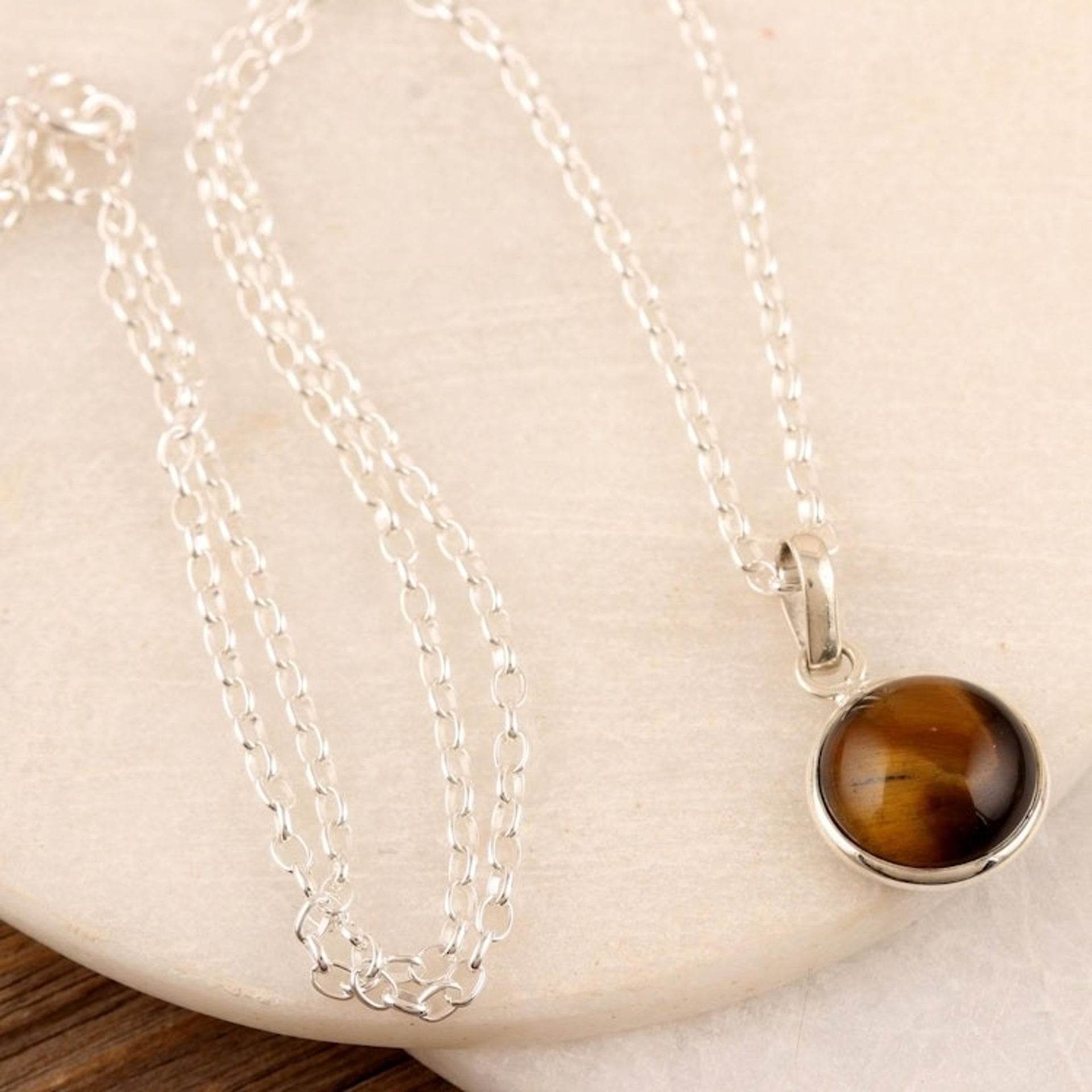 Indian Tiger's Eye and Sterling Silver Pendant Necklace 'Swing Low in Brown'