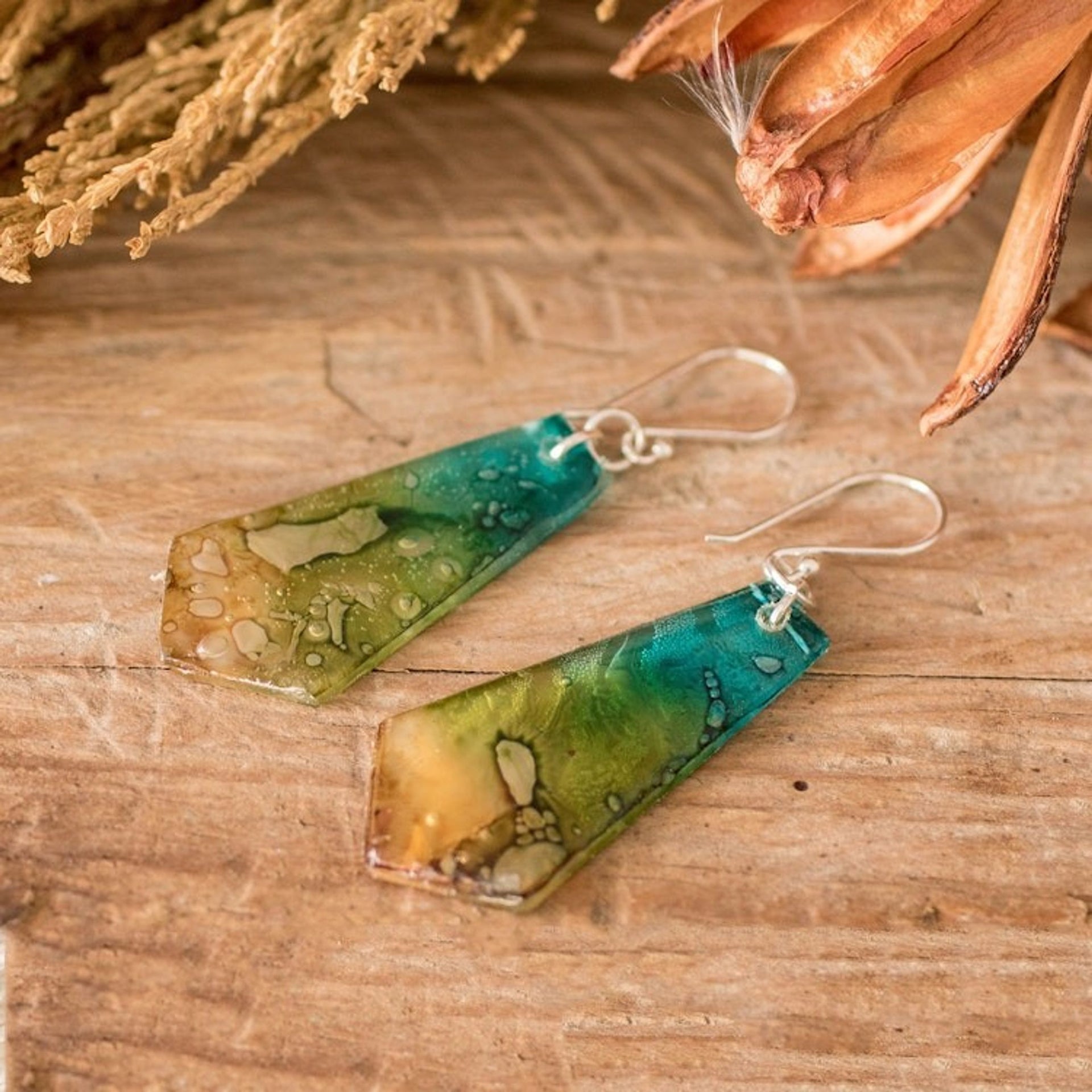 Handmade Recycled CD Dangle Earrings from Guatemala 'Vibrant Ocean'
