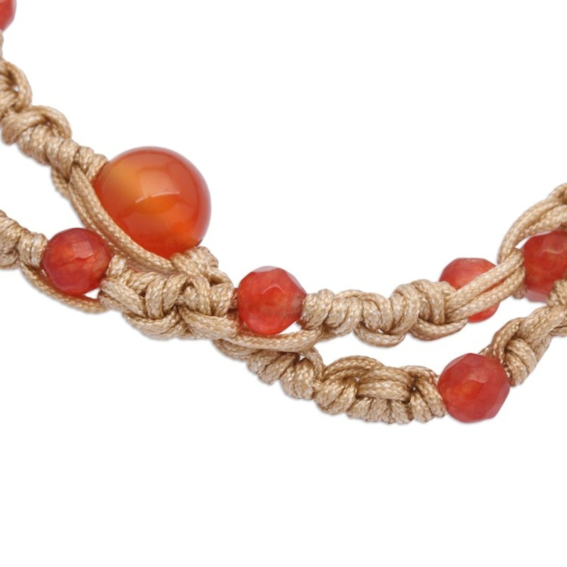 Carnelian Beaded Macrame Wrap Bracelet from Bali 'Pure Flames'