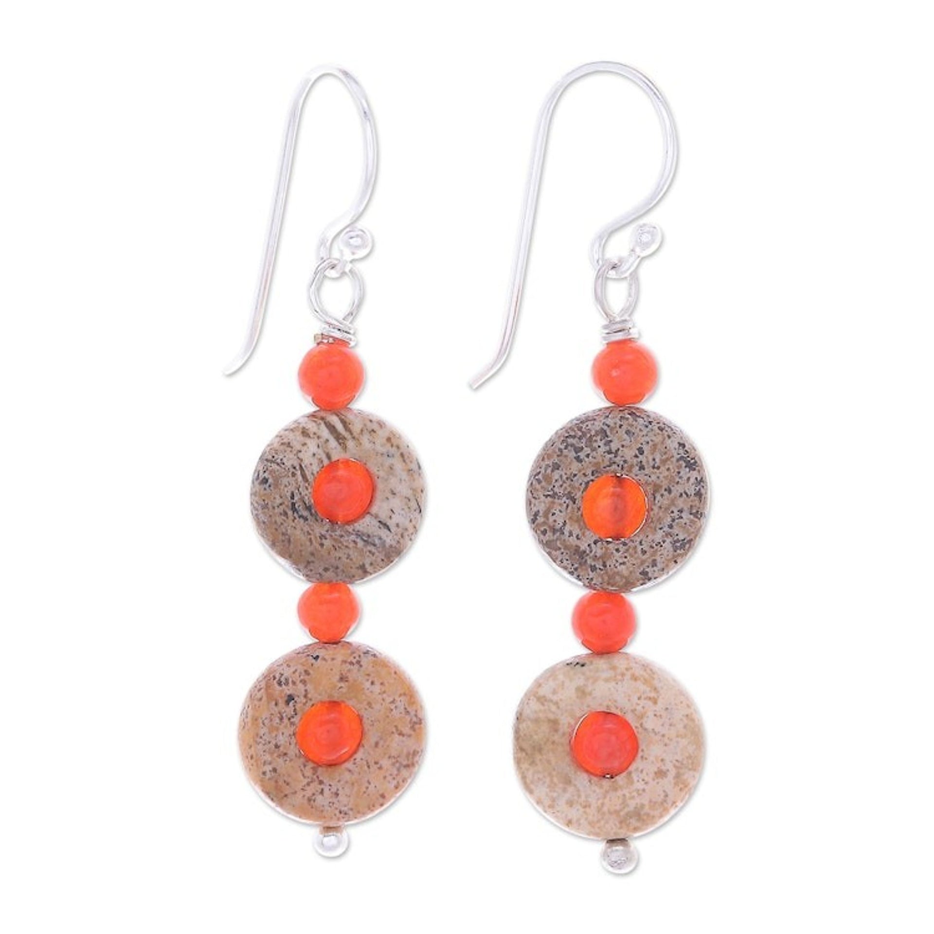 Handmade Jasper and Carnelian Dangle Earrings 'Evening Sun'