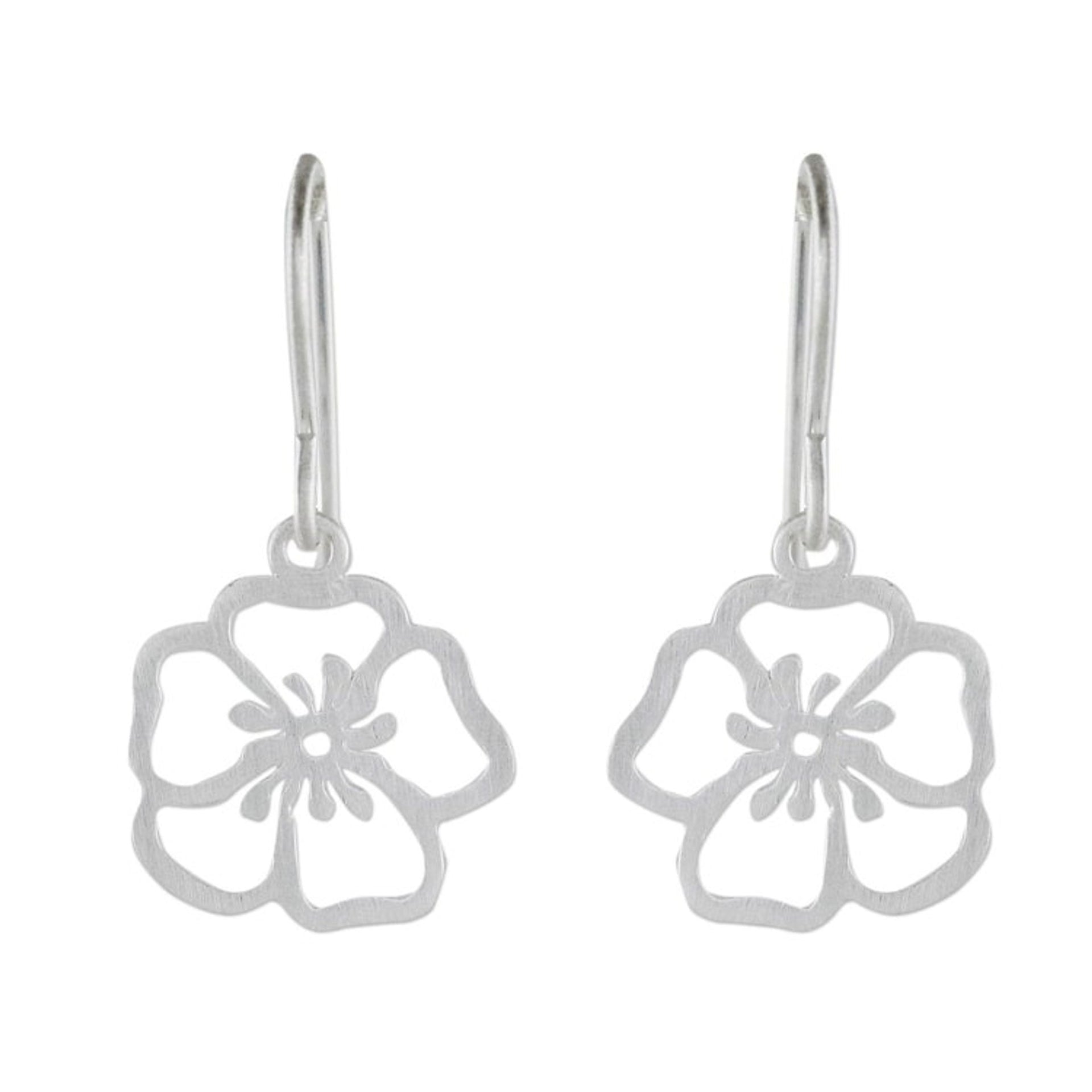 Handmade Floral Satin Blooms Sterling Silver Dangle Earrings 'Satin Blooms'