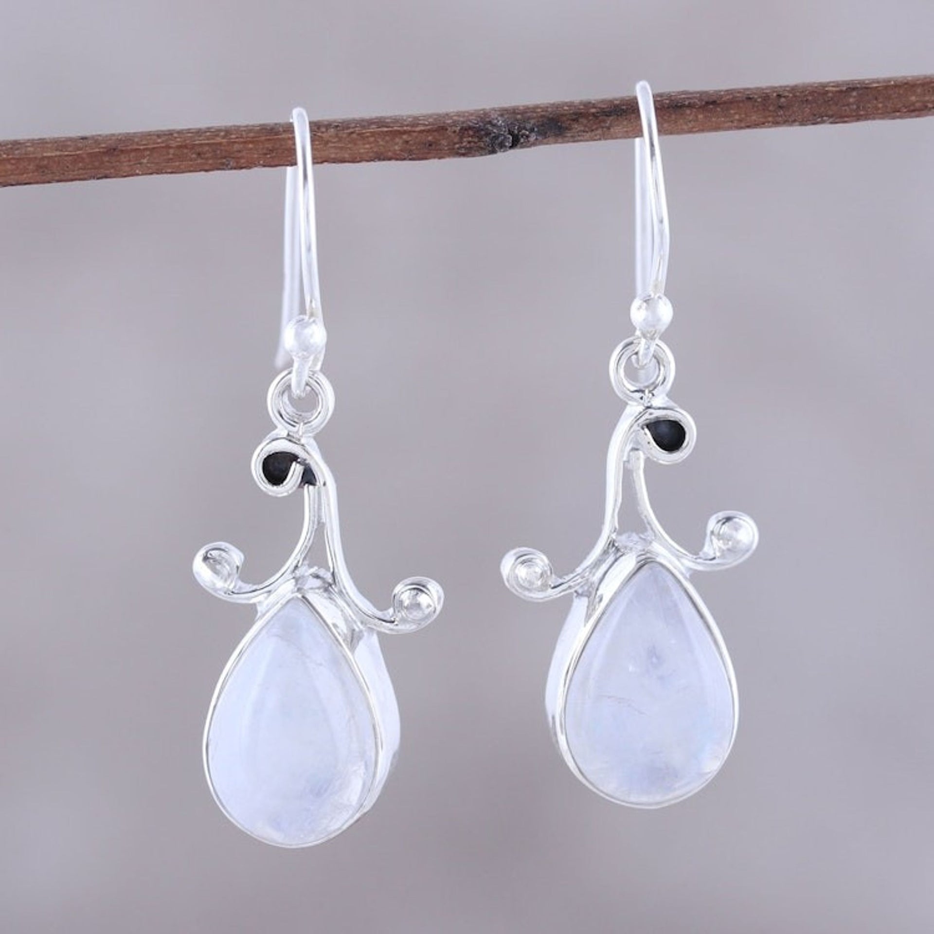 Teardrop Rainbow Moonstone Dangle Earrings from India 'Lustrous Drops'
