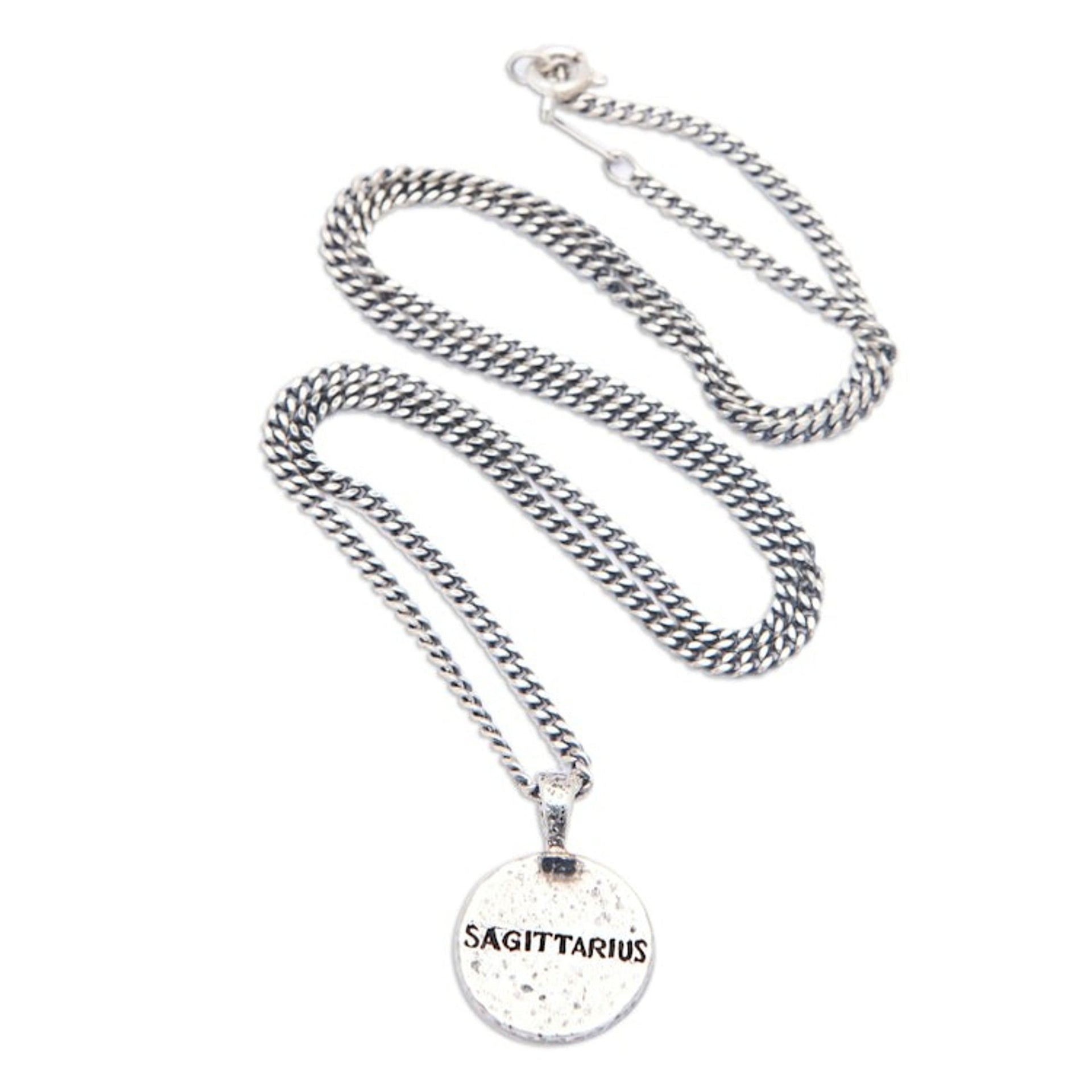 Sterling Silver Necklace with Sagittarius Sign Pendant 'Sagittarius Charm'