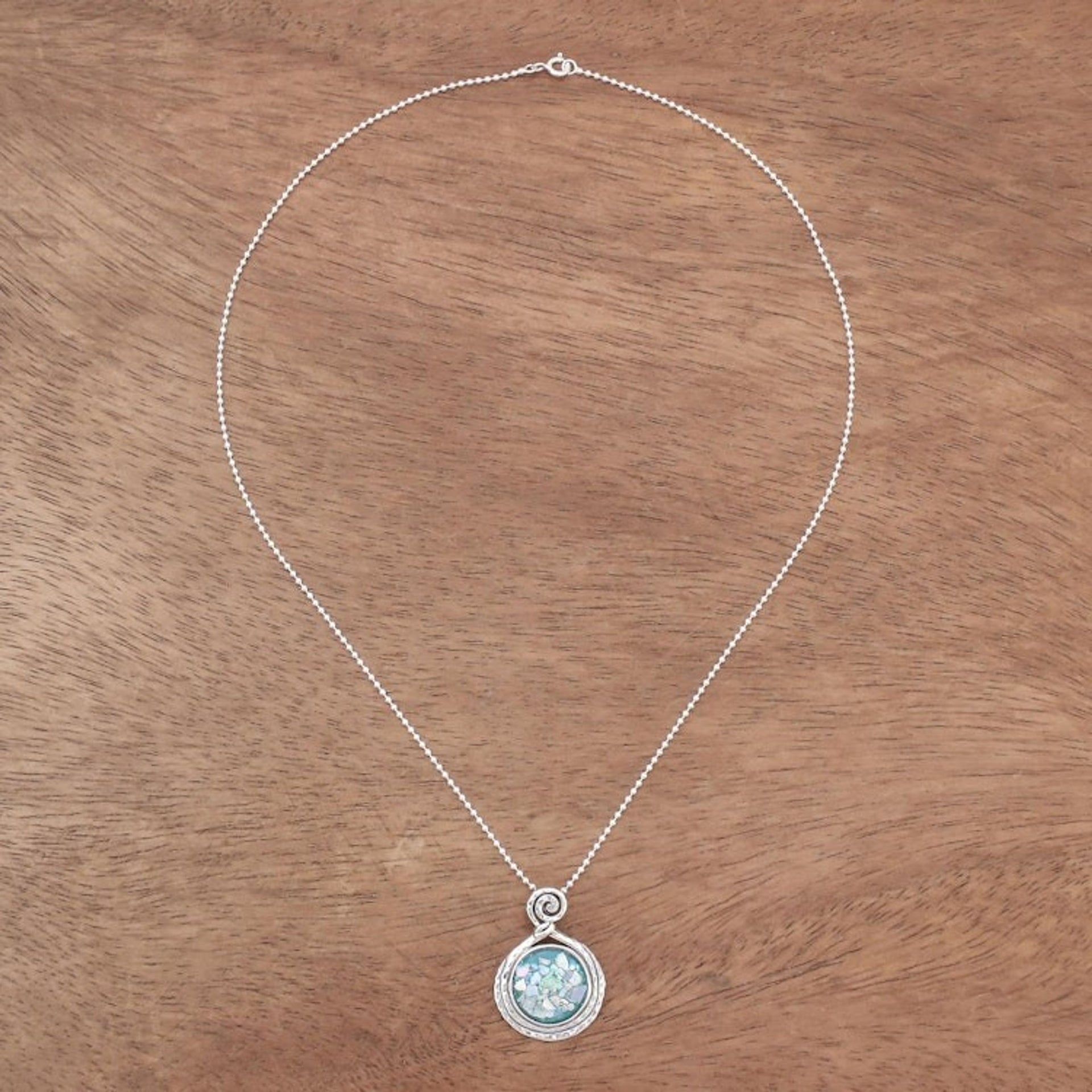 Artisan Crafted Roman Glass Pendant Necklace from Thailand 'Glittering Moon'