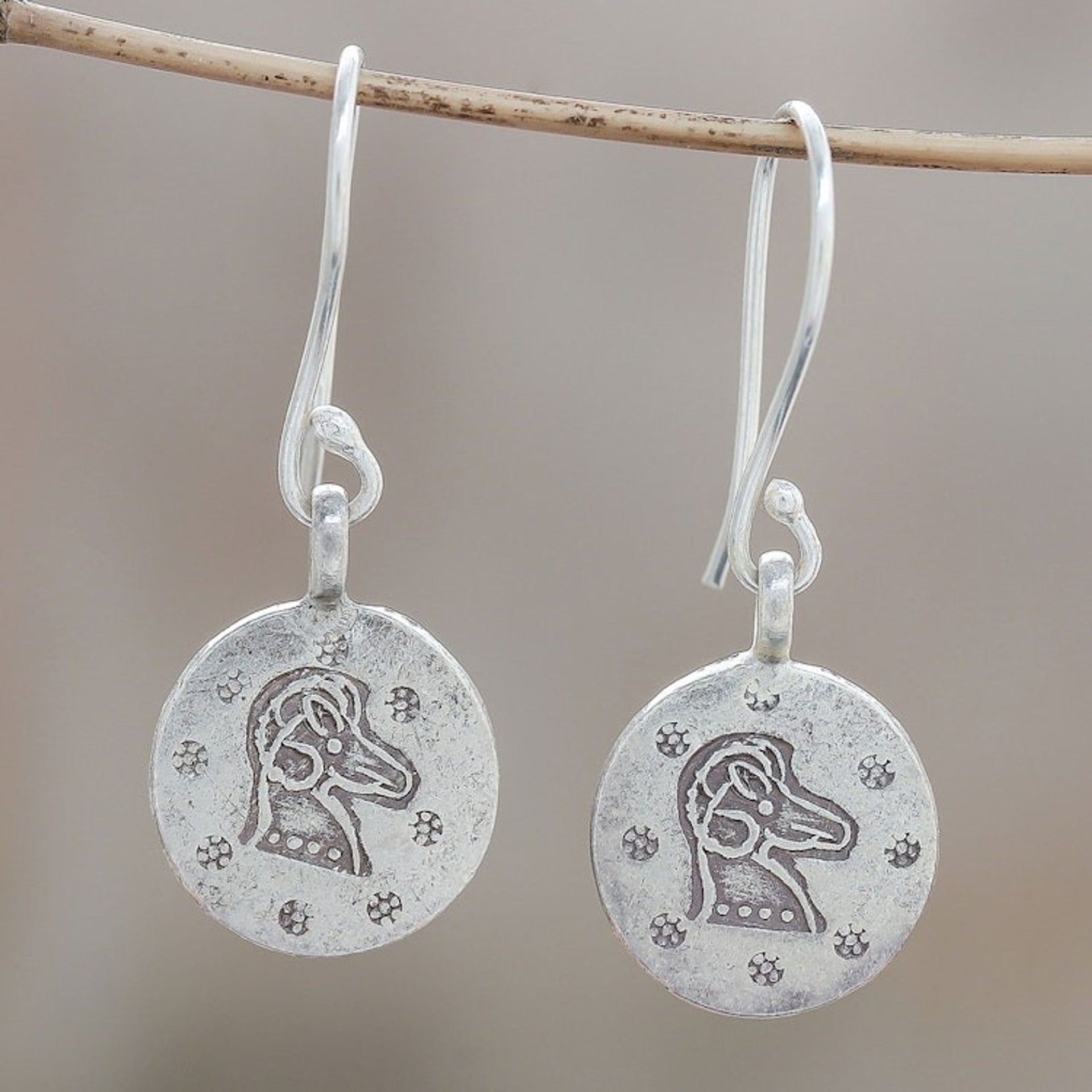 Karen Silver Aries Dangle Earrings from Thailand 'Karen Aries'