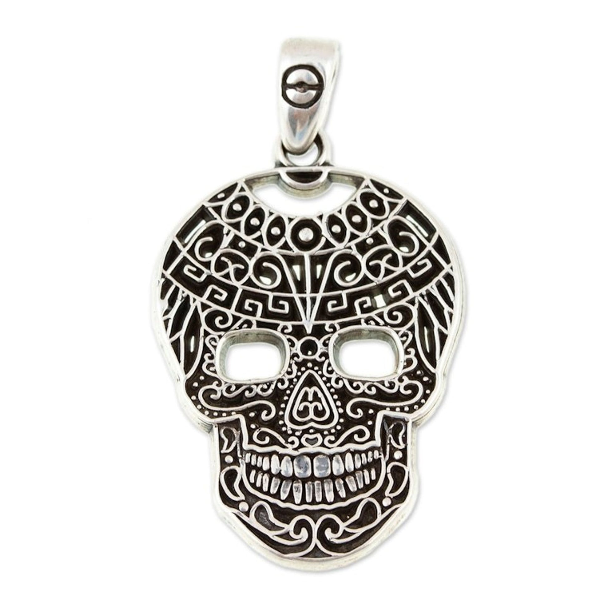 Men's Taxco Silver Aztec Goddess Tlaltecuhtli Skull Pendant 'Tlaltecuhtli Skull'