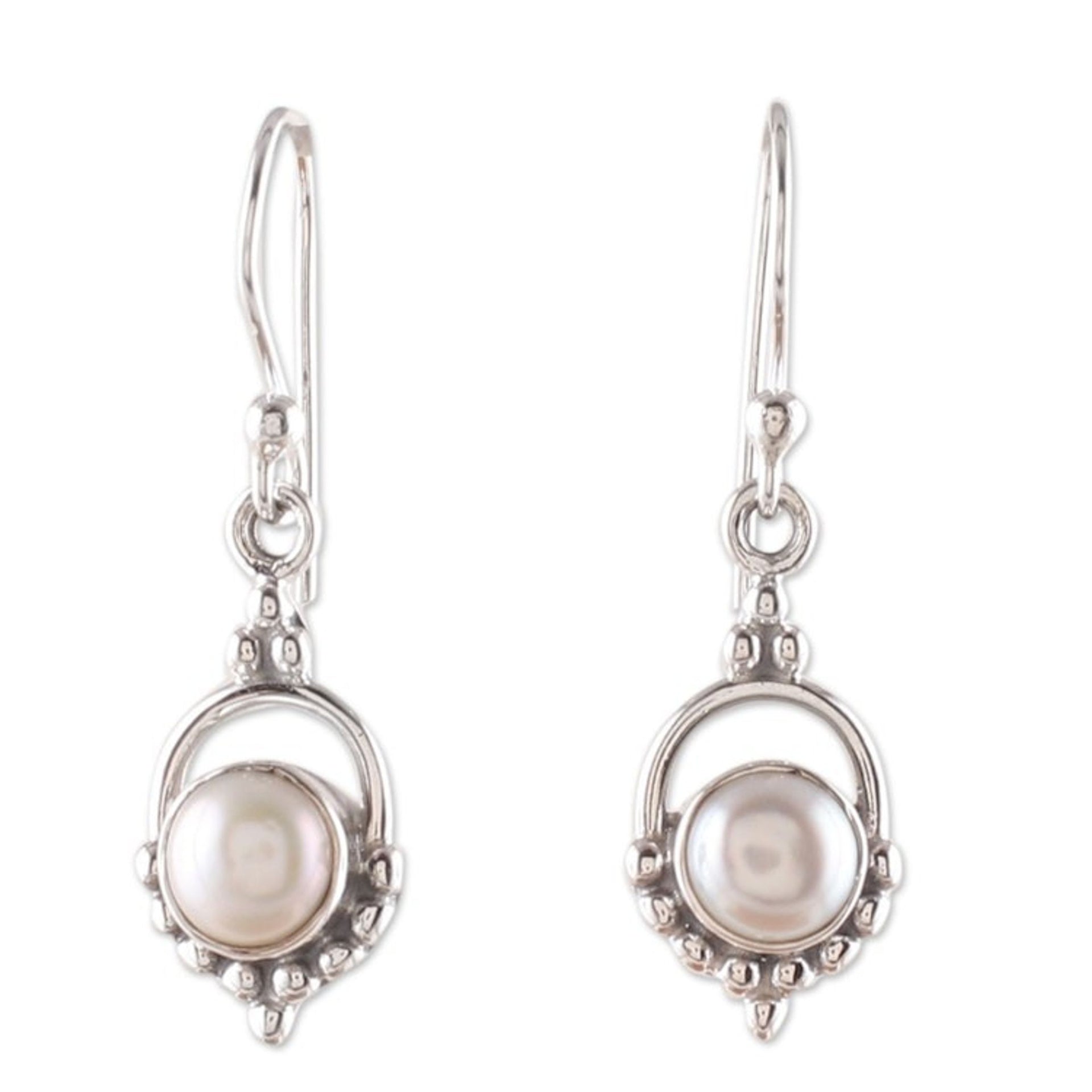 Polished Cream Cultured Pearl Dangle Earrings from India 'Pure Allure'